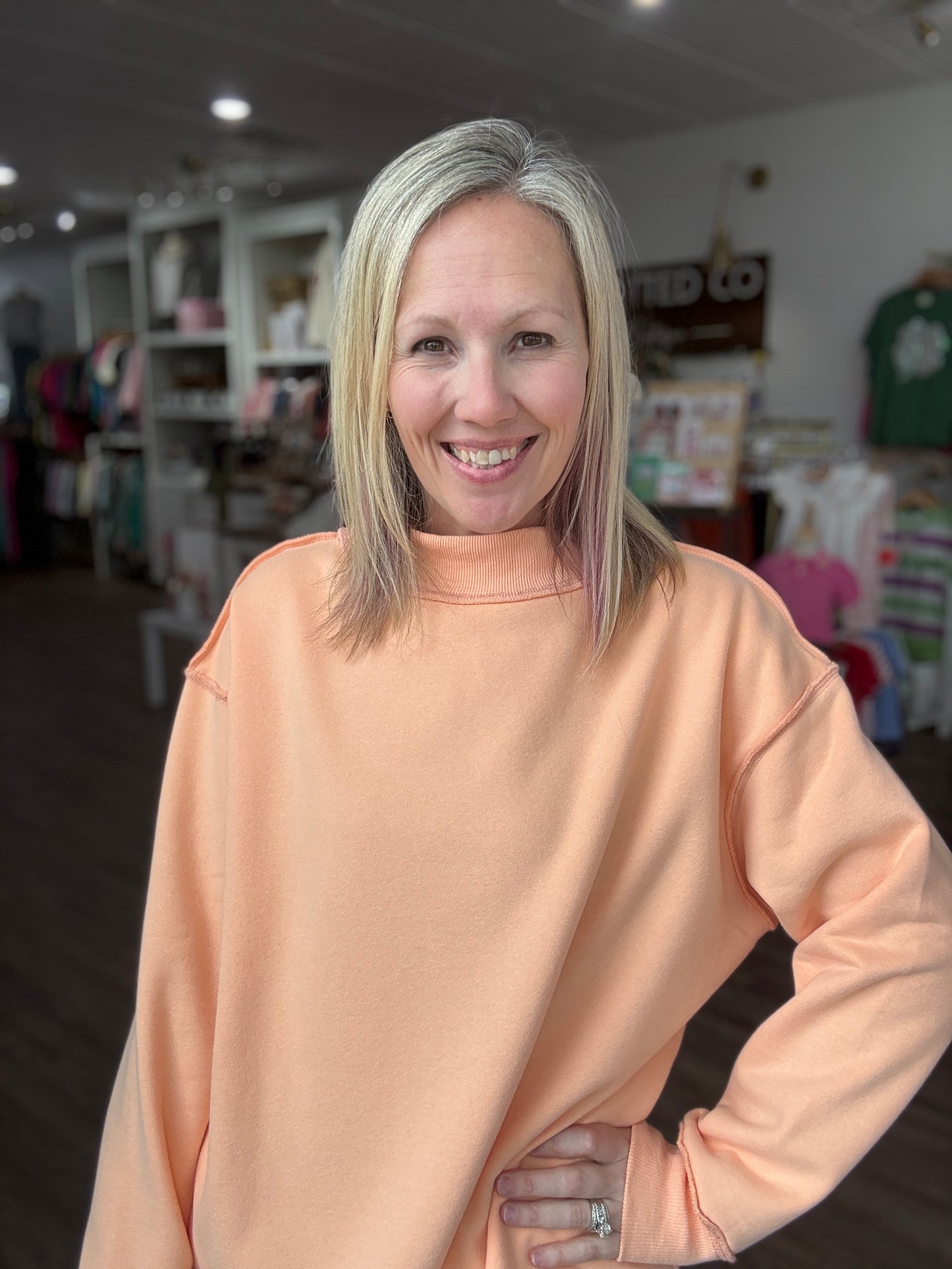Spring Fling Mock Neck- Peach