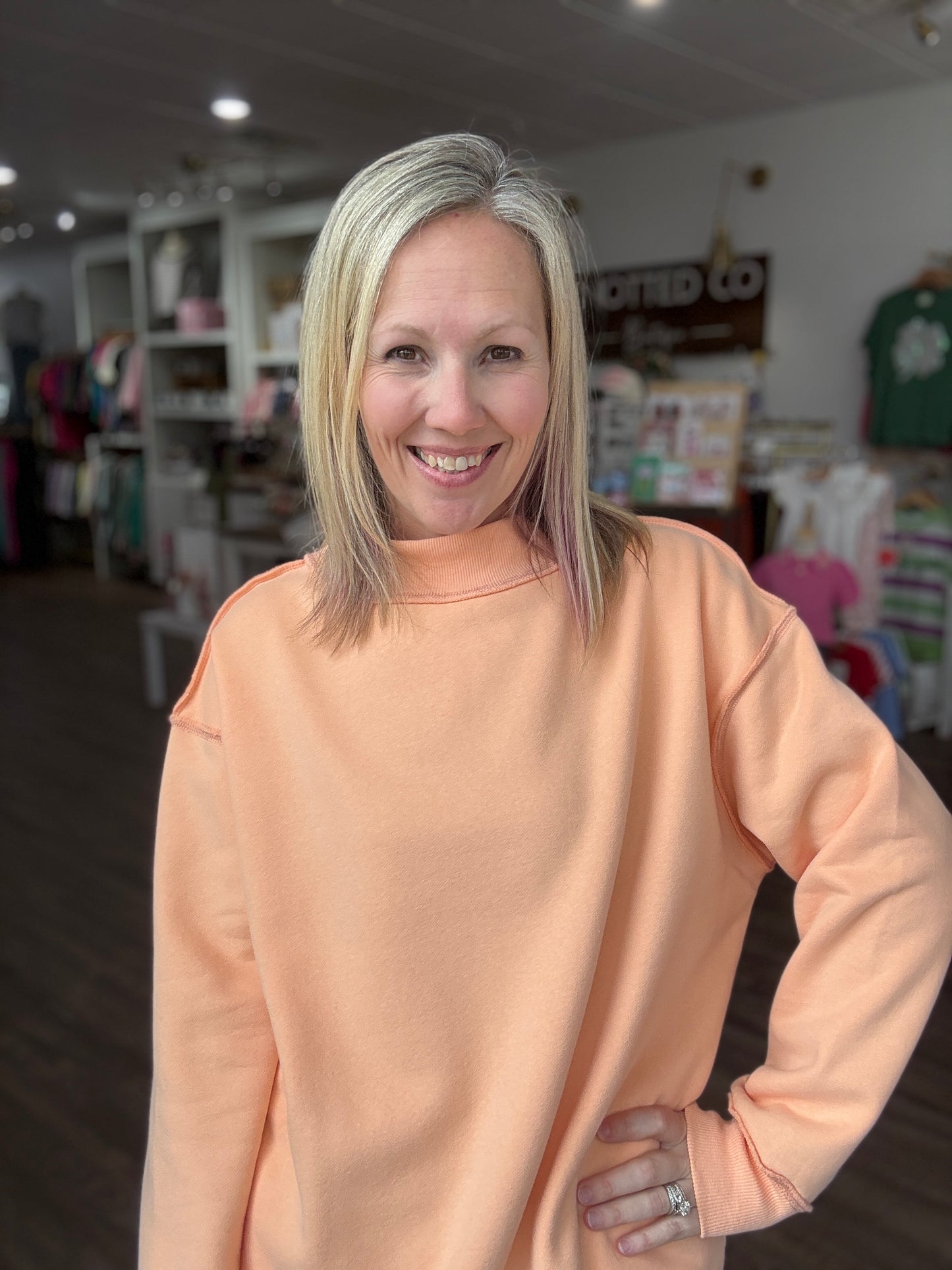 Spring Fling Mock Neck- Peach
