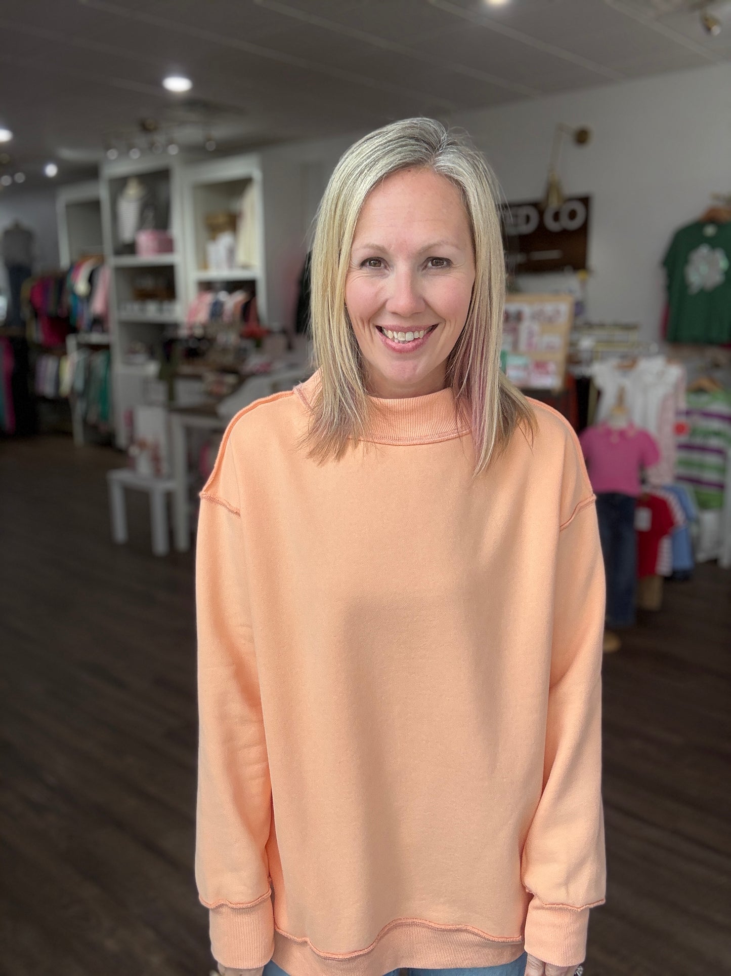 Spring Fling Mock Neck- Peach