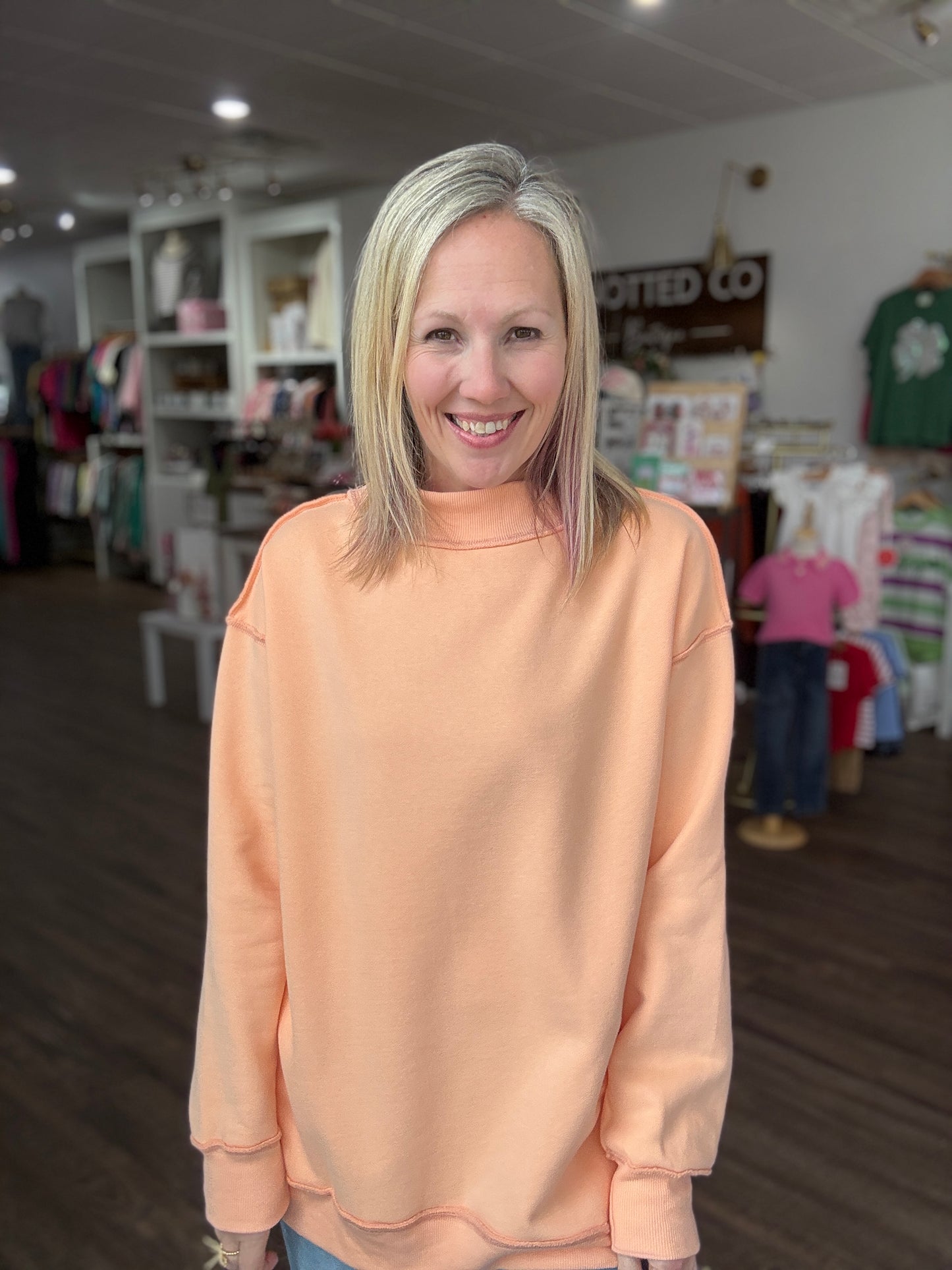 Spring Fling Mock Neck- Peach