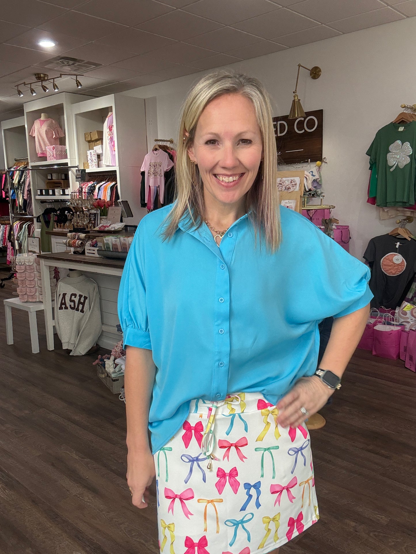 Sutton Button Up Top- Blue