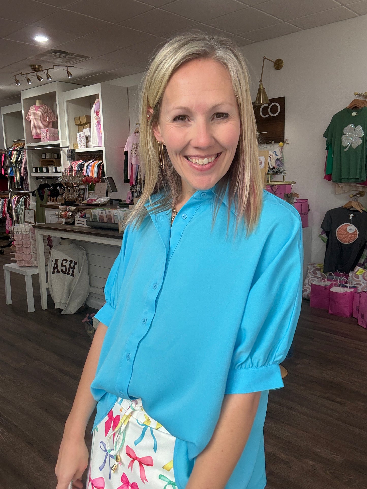 Sutton Button Up Top- Blue