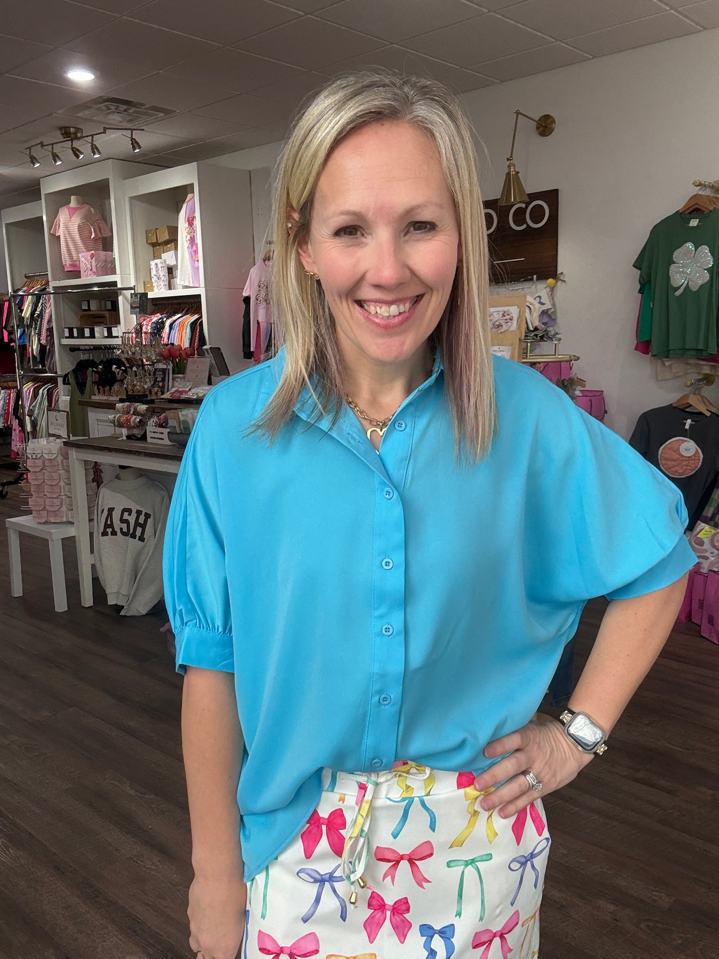 Sutton Button Up Top- Blue