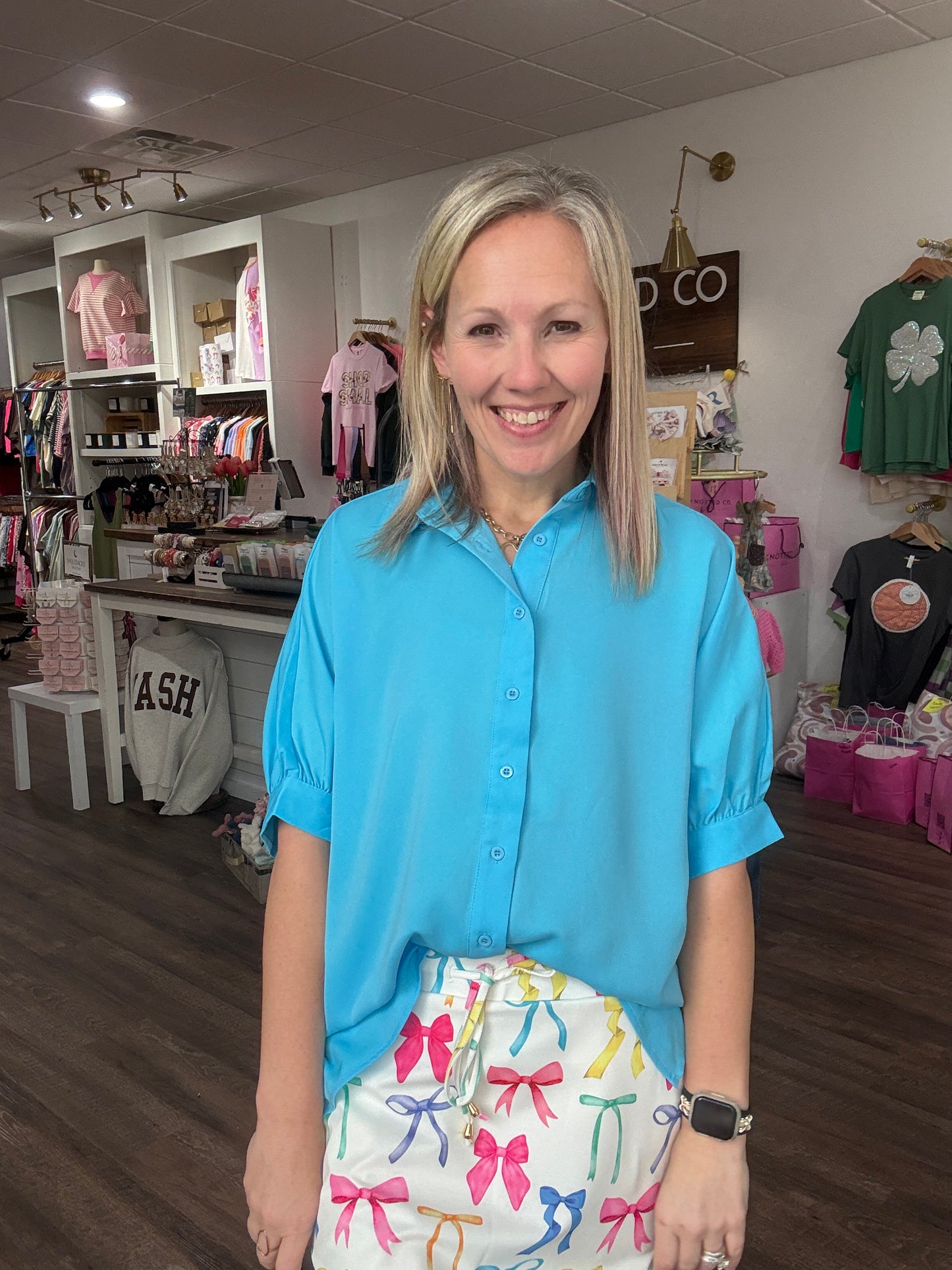 Sutton Button Up Top- Blue