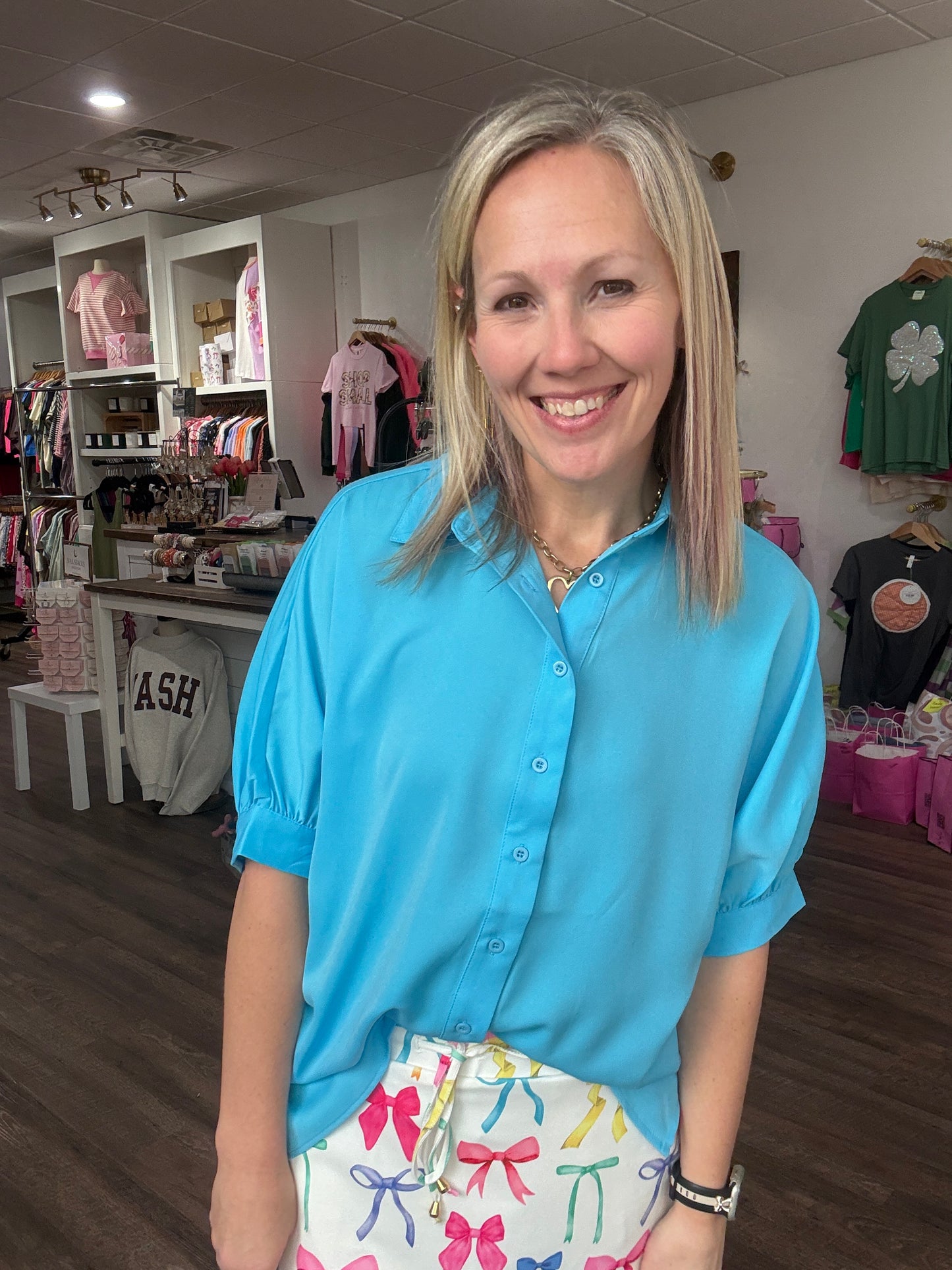Sutton Button Up Top- Blue
