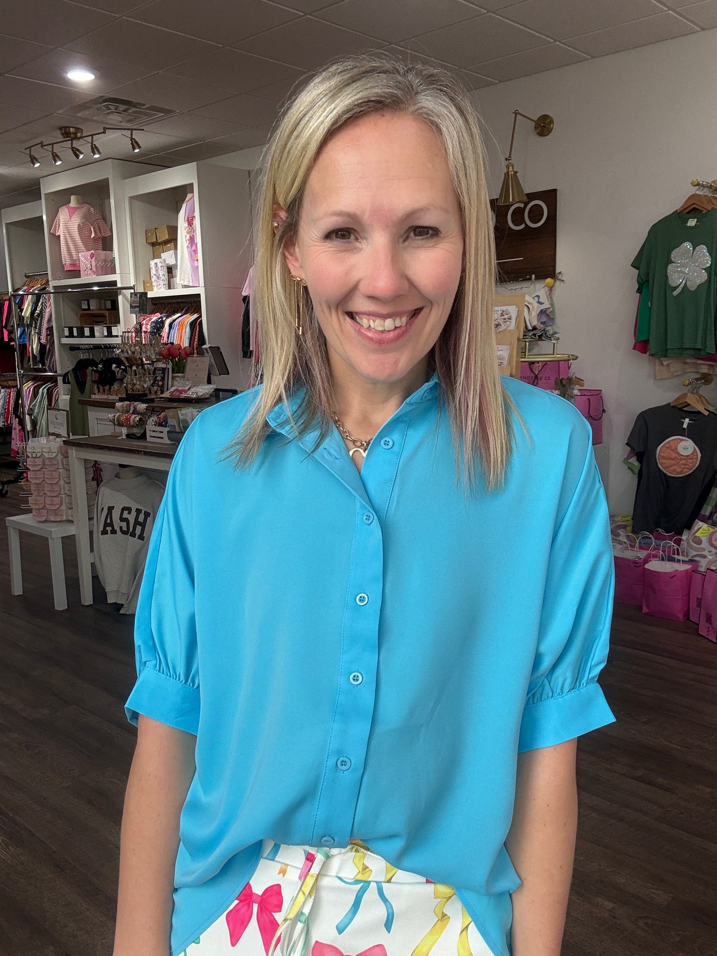 Sutton Button Up Top- Blue