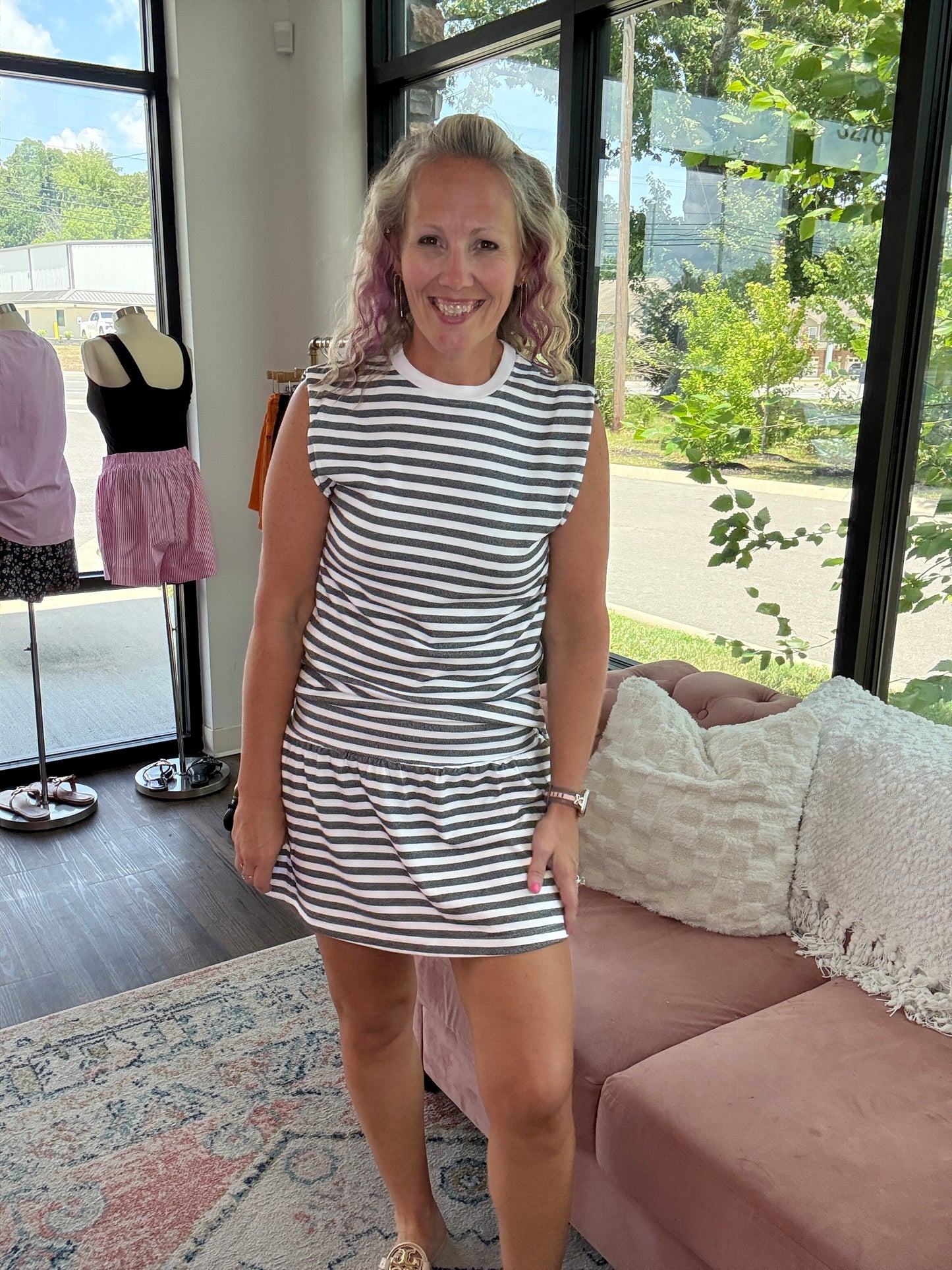 Coastal Stripes Skort Set- Charcoal
