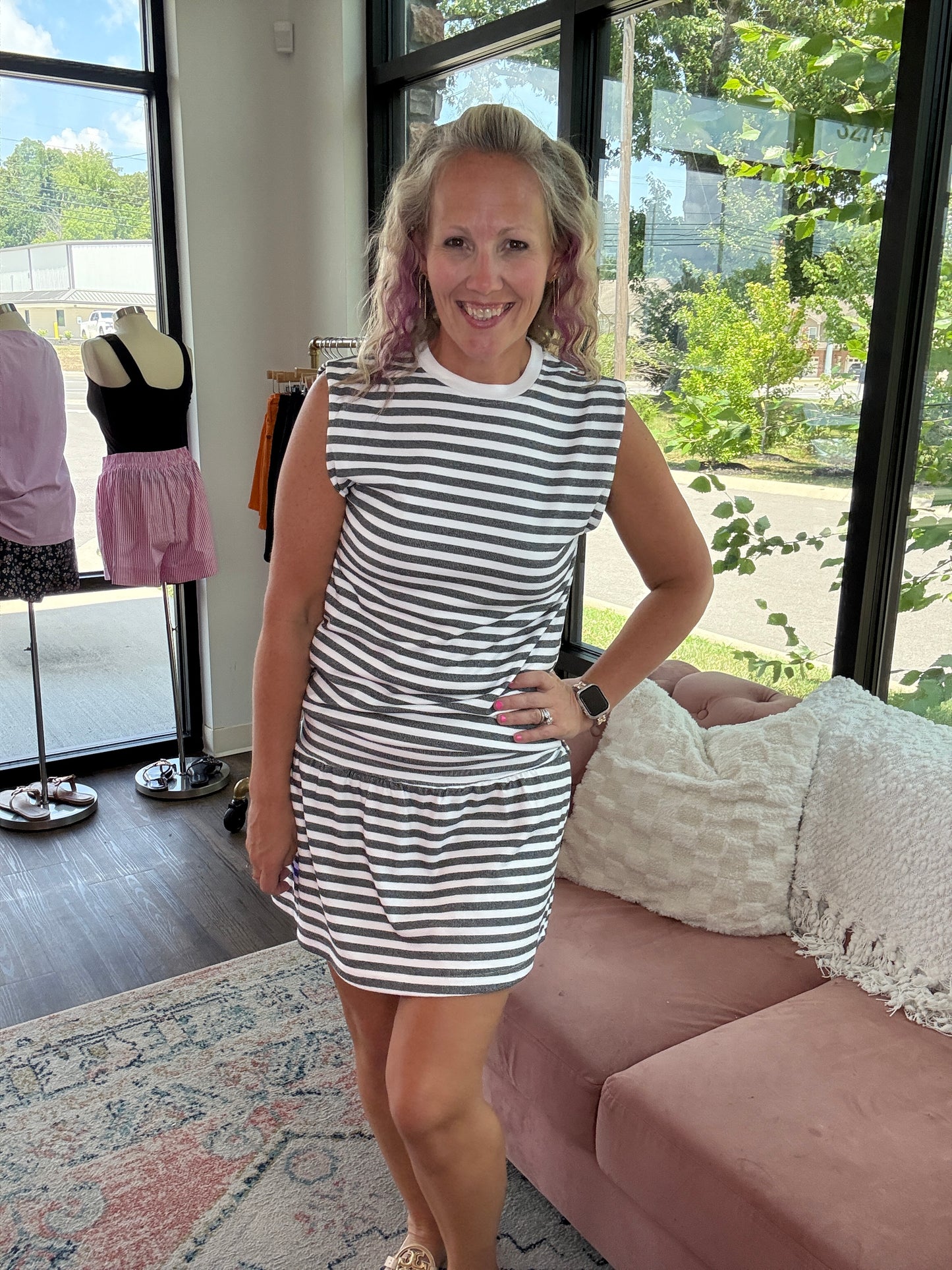 Coastal Stripes Skort Set- Charcoal