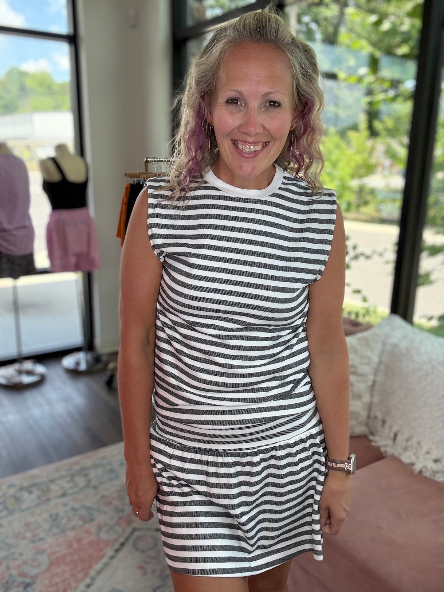 Coastal Stripes Skort Set- Charcoal