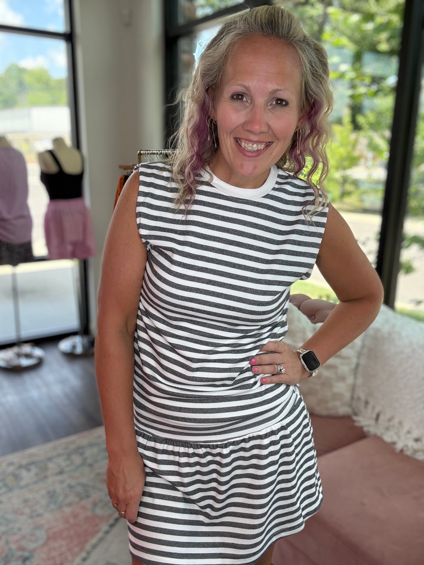 Coastal Stripes Skort Set- Charcoal