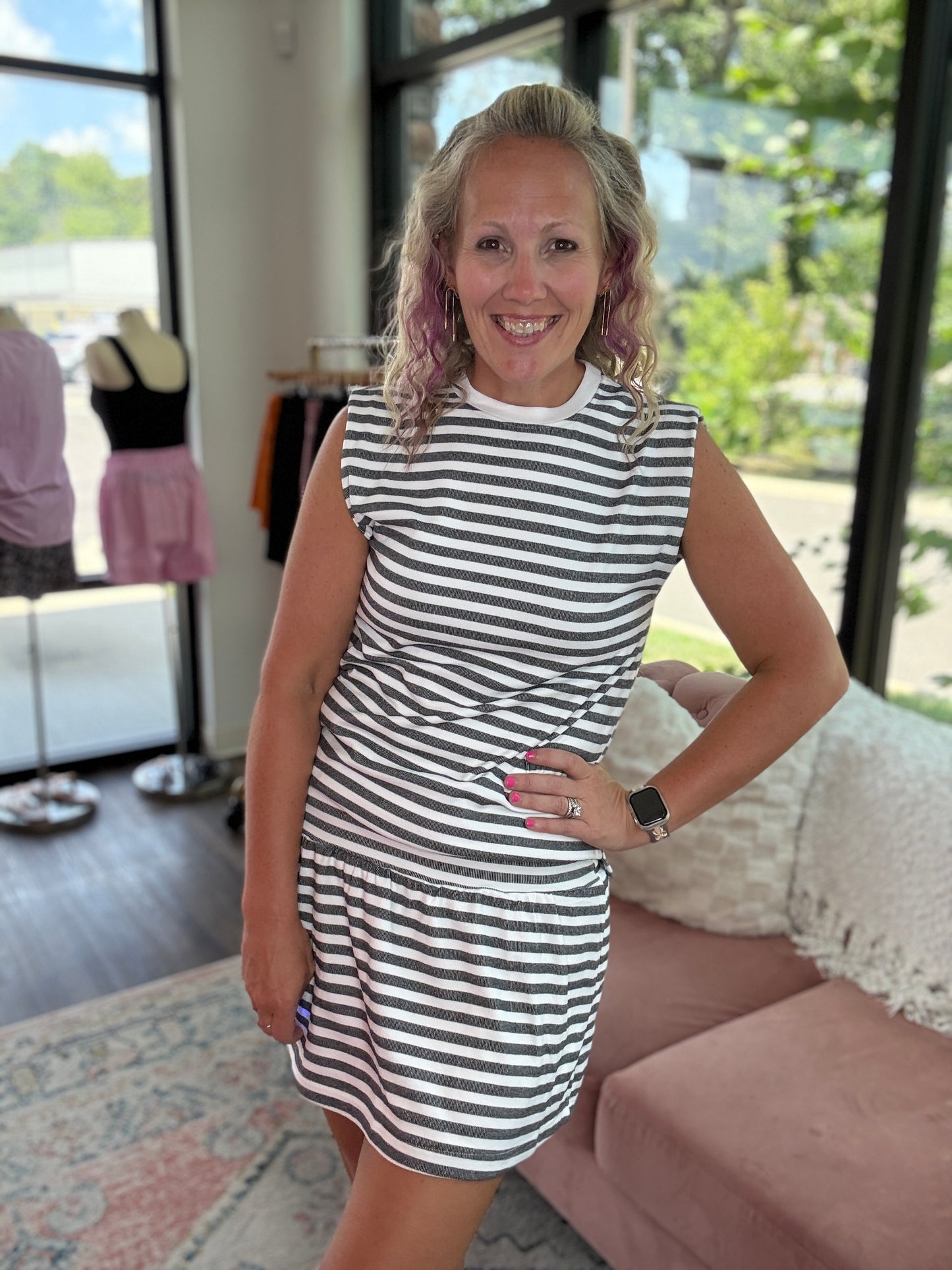 Coastal Stripes Skort Set- Charcoal