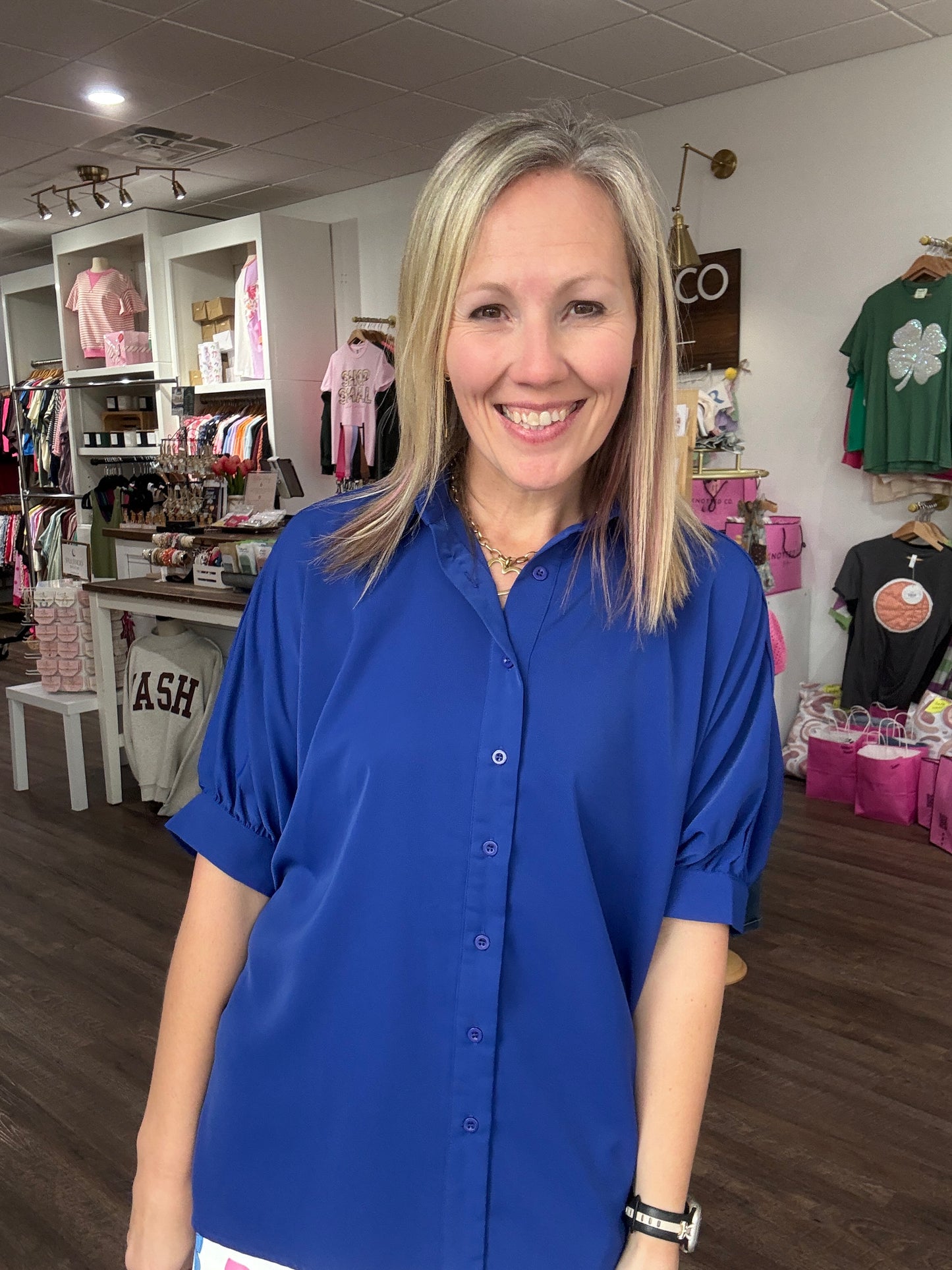 Sutton Button Up Top-Royal