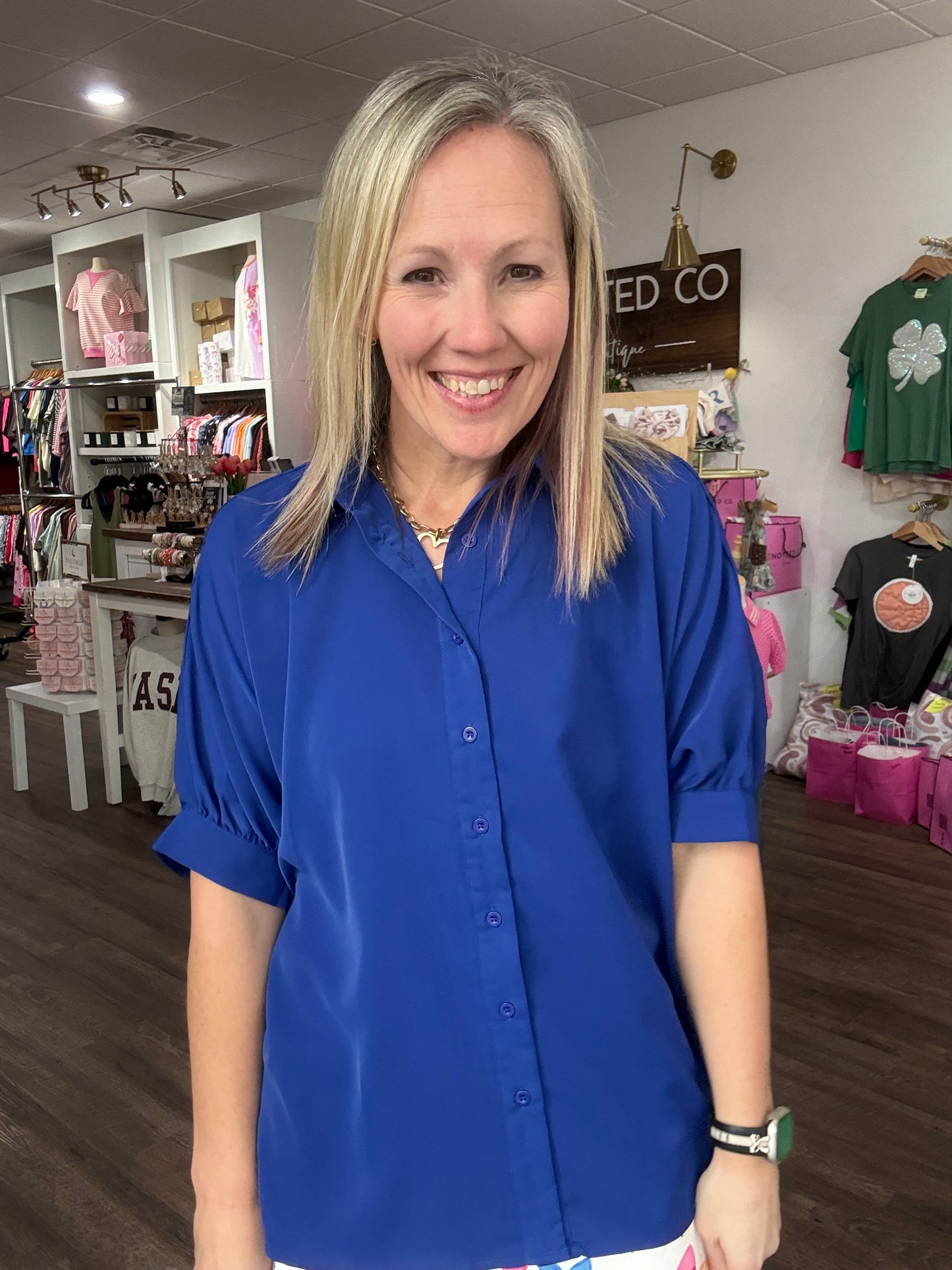 Sutton Button Up Top-Royal