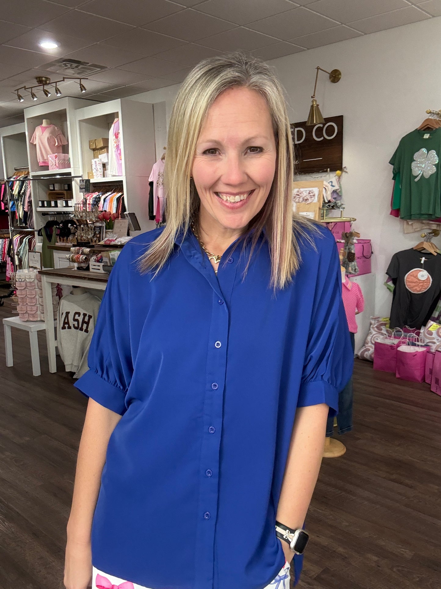 Sutton Button Up Top-Royal