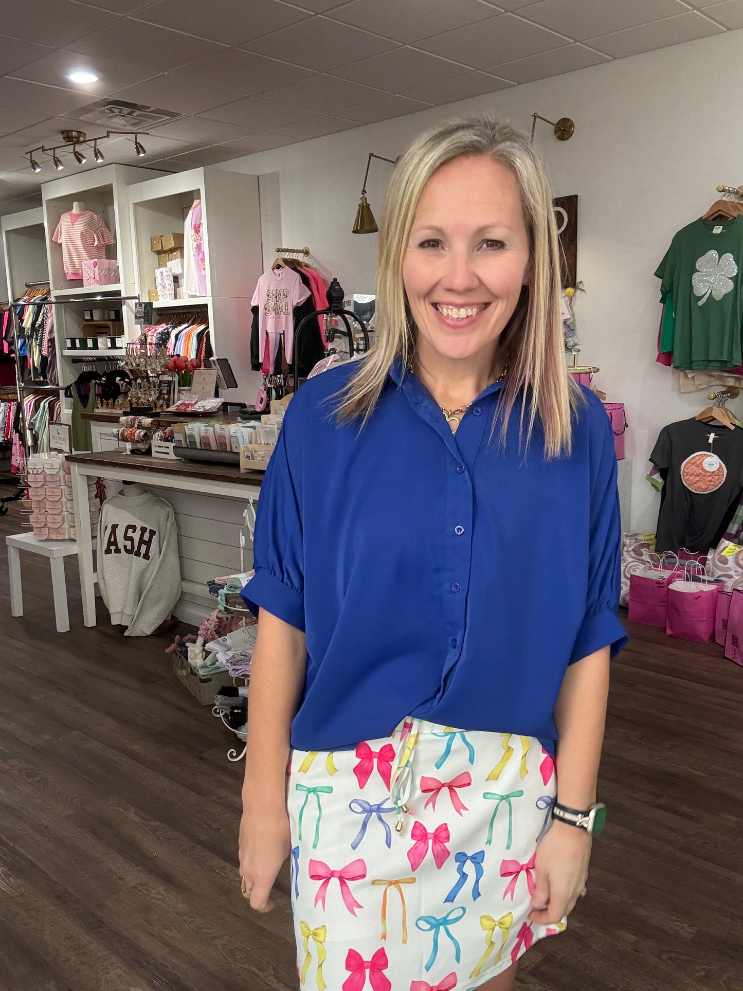 Sutton Button Up Top-Royal