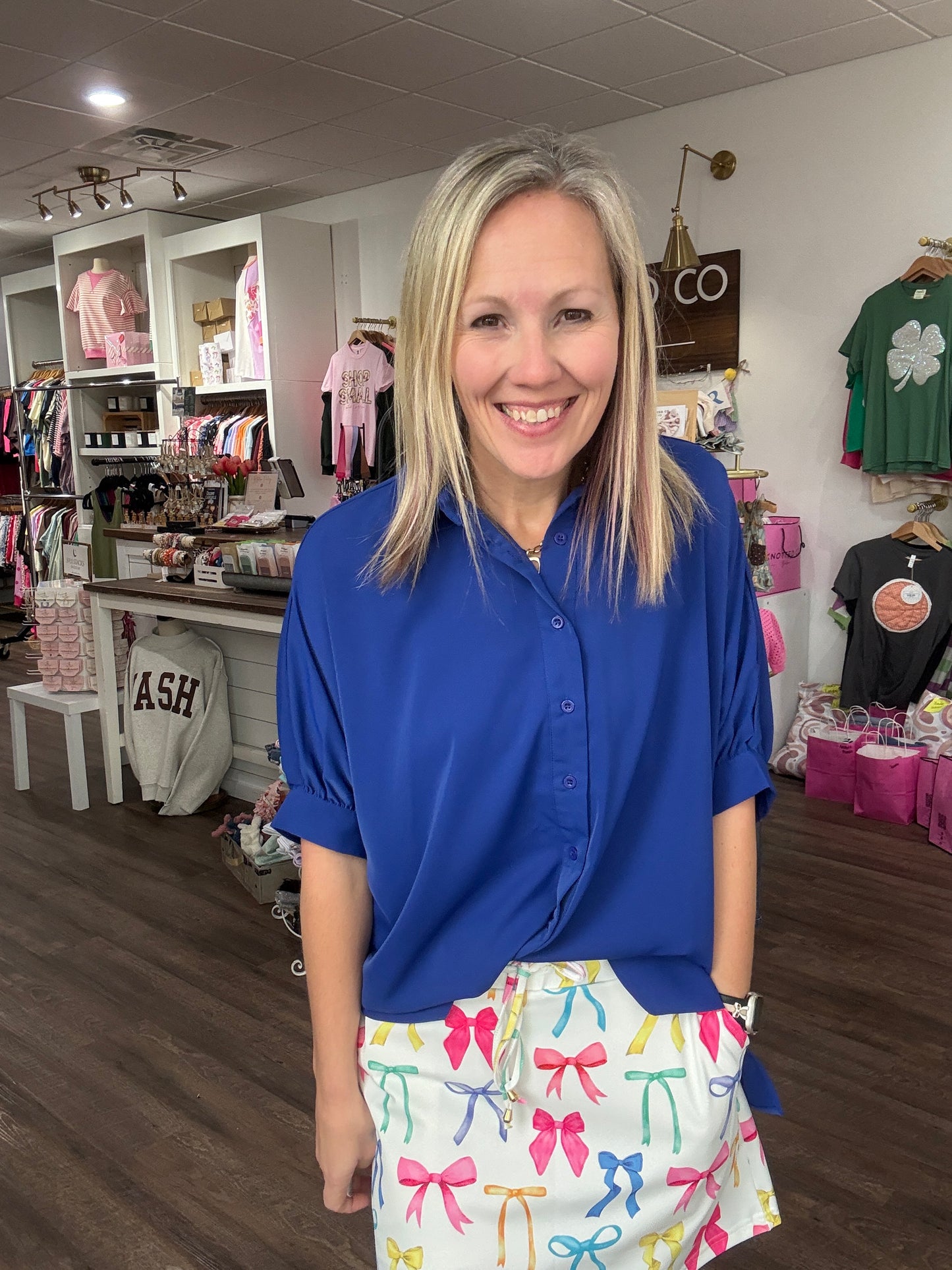 Sutton Button Up Top-Royal