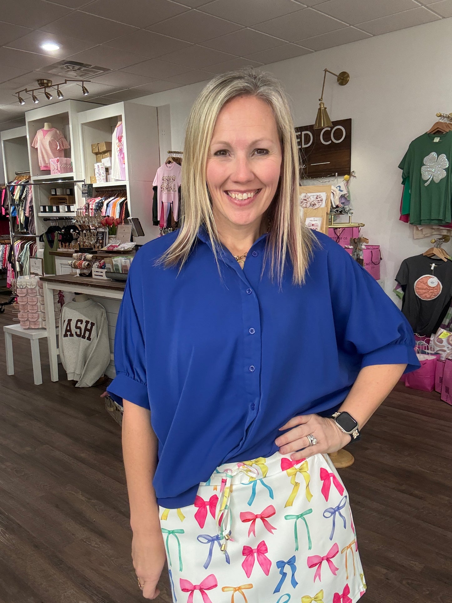 Sutton Button Up Top-Royal