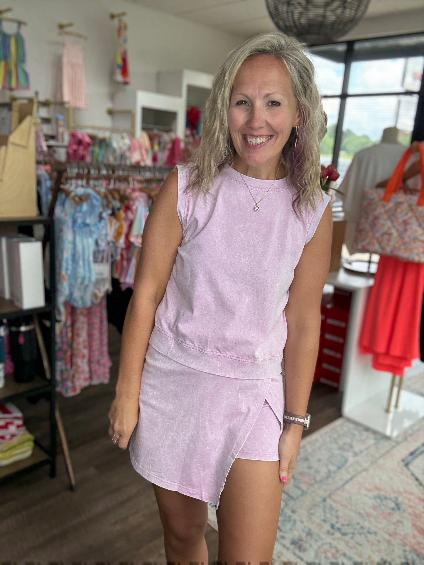 Violet Crush Acid Wash Skort Set