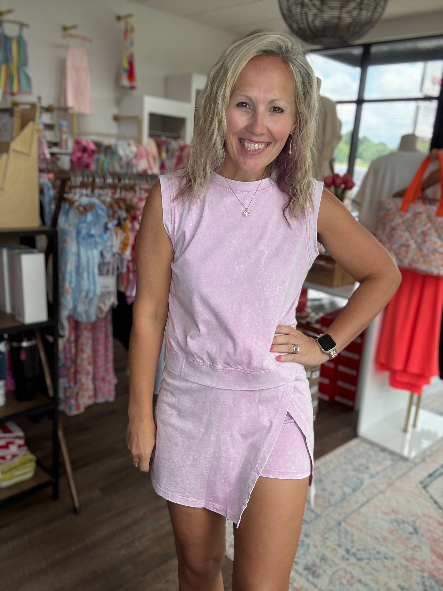 Violet Crush Acid Wash Skort Set