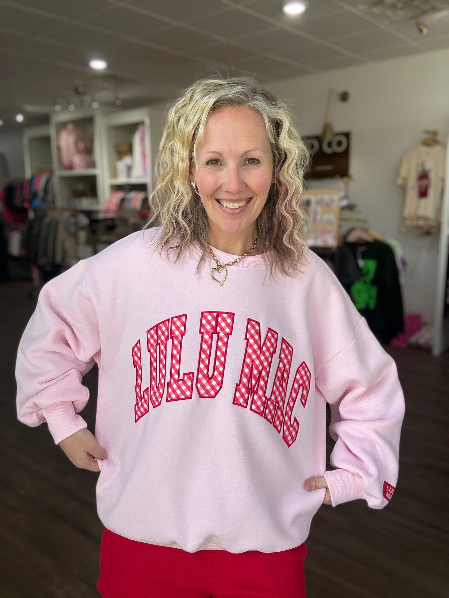 Pink Gingham LuLu Sweatshirt