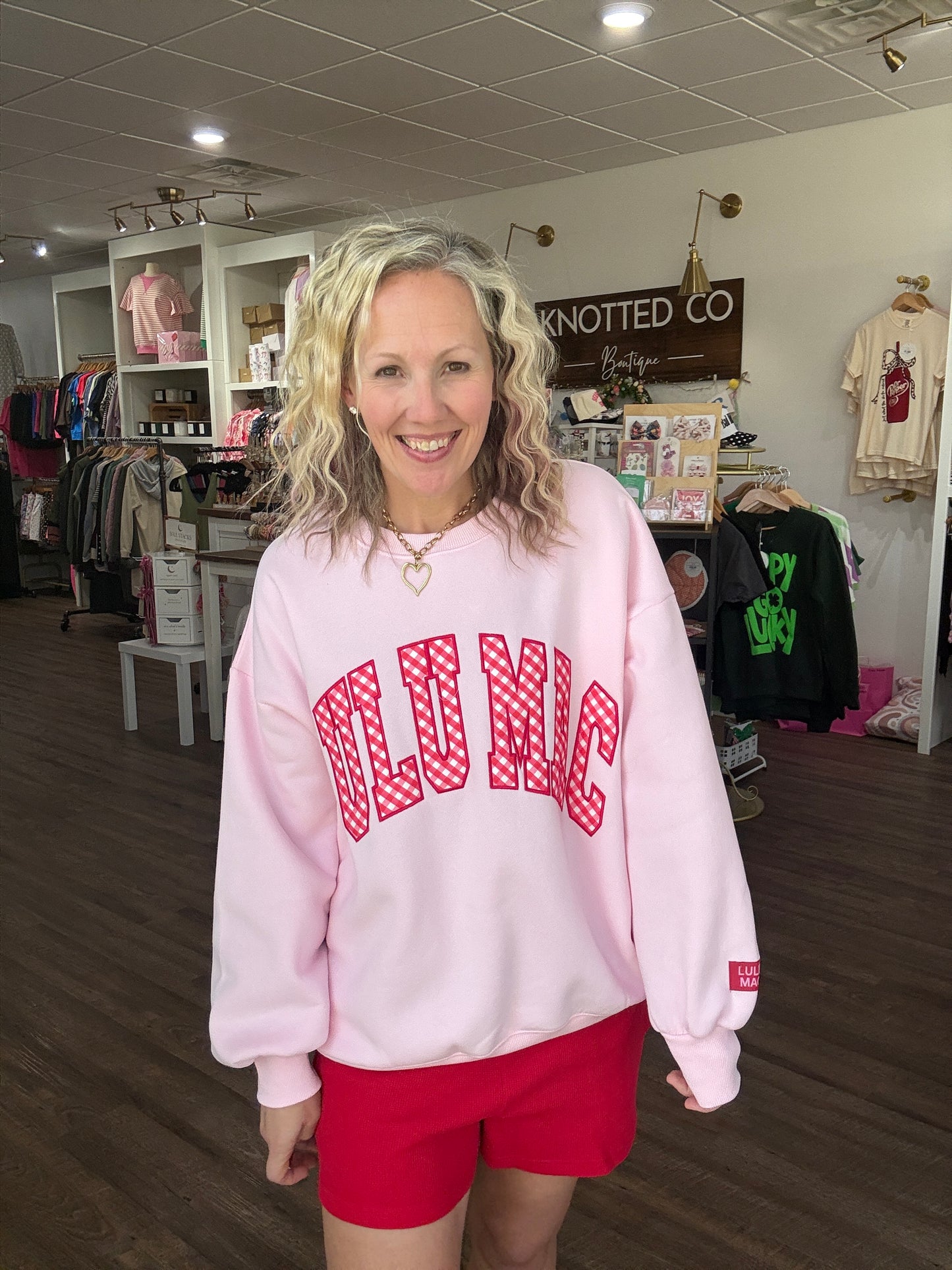 Pink Gingham LuLu Sweatshirt