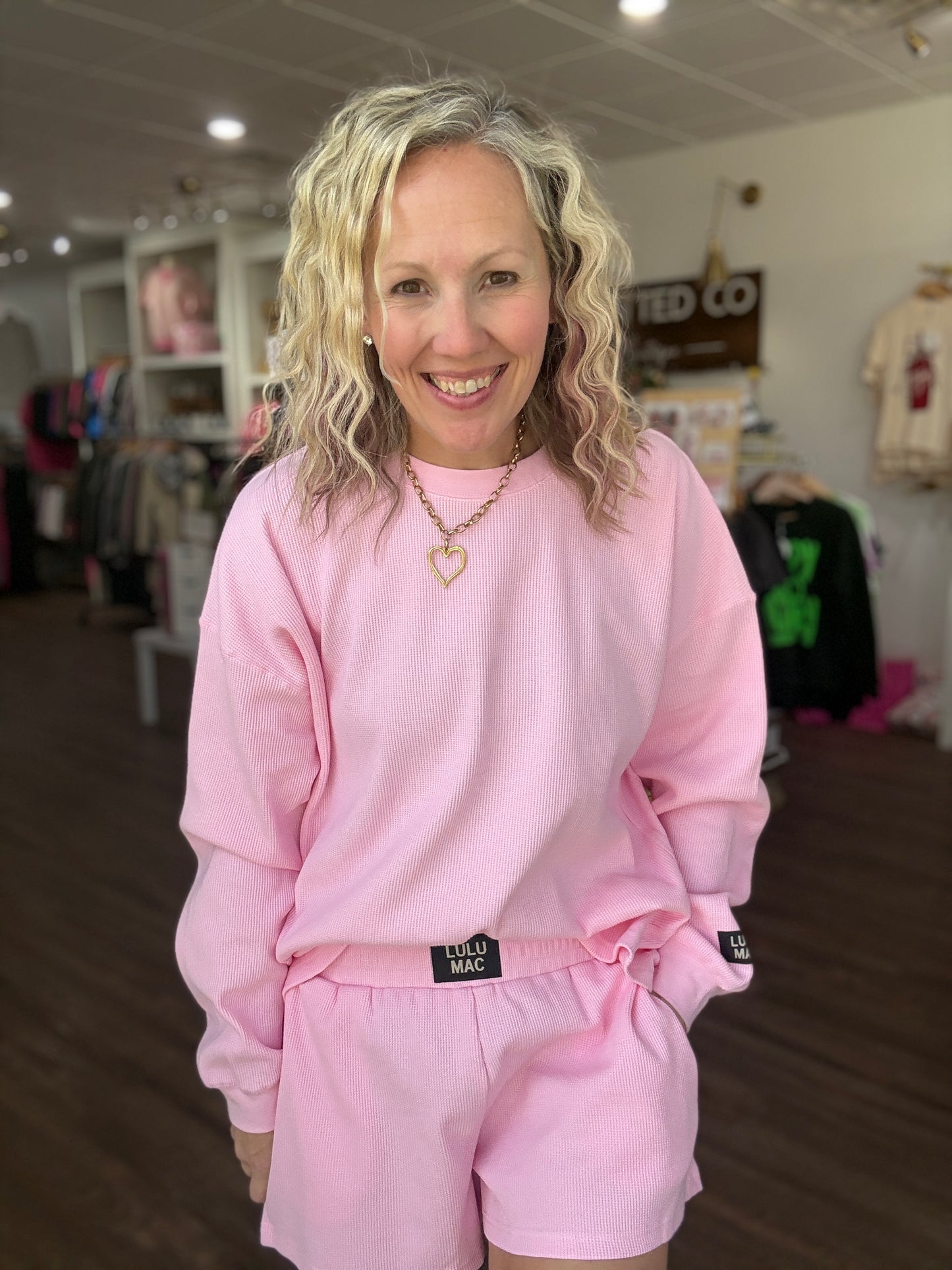 Waffle Pop Long Sleeve- Light Pink