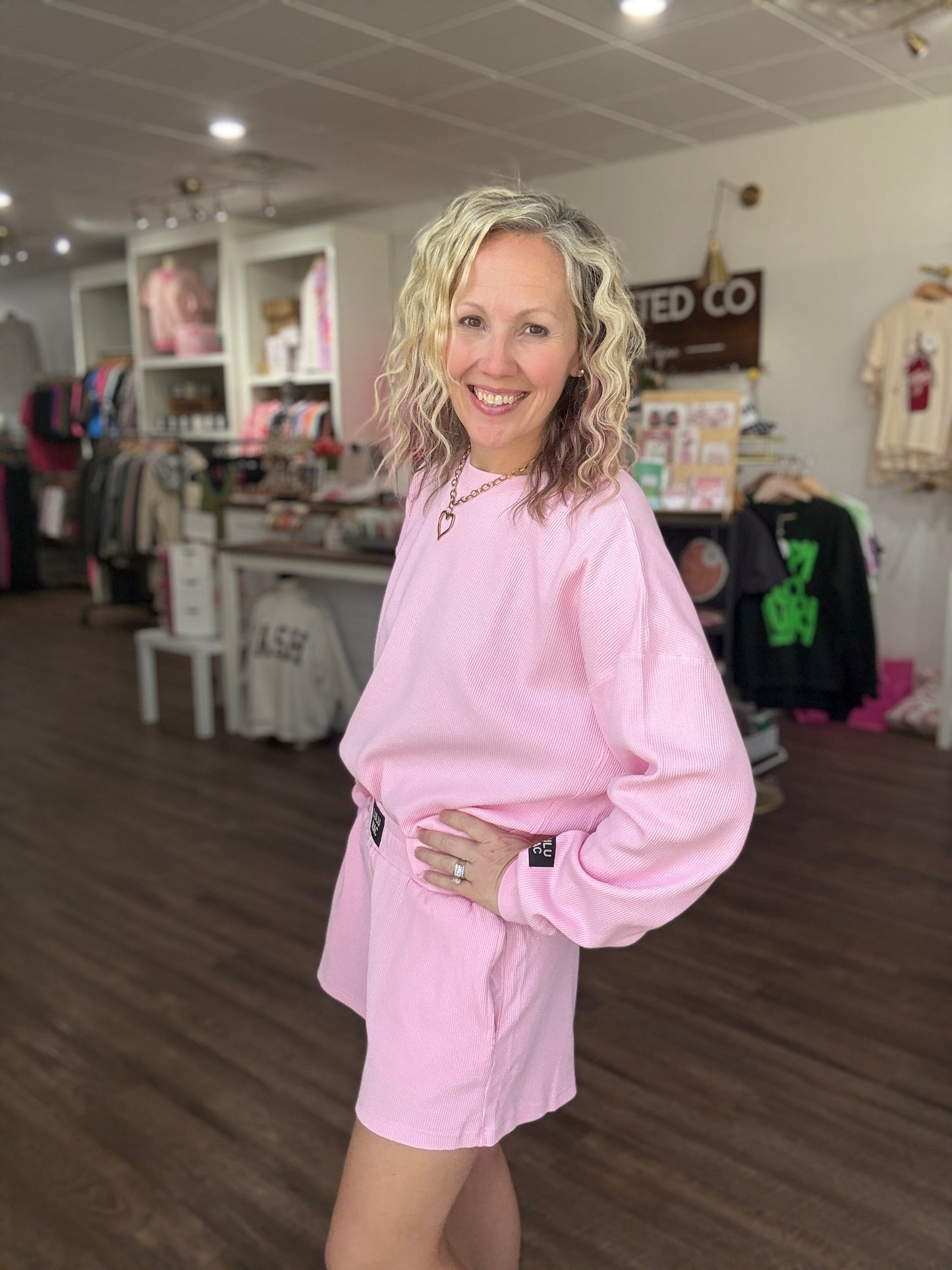 Waffle Pop Long Sleeve- Light Pink