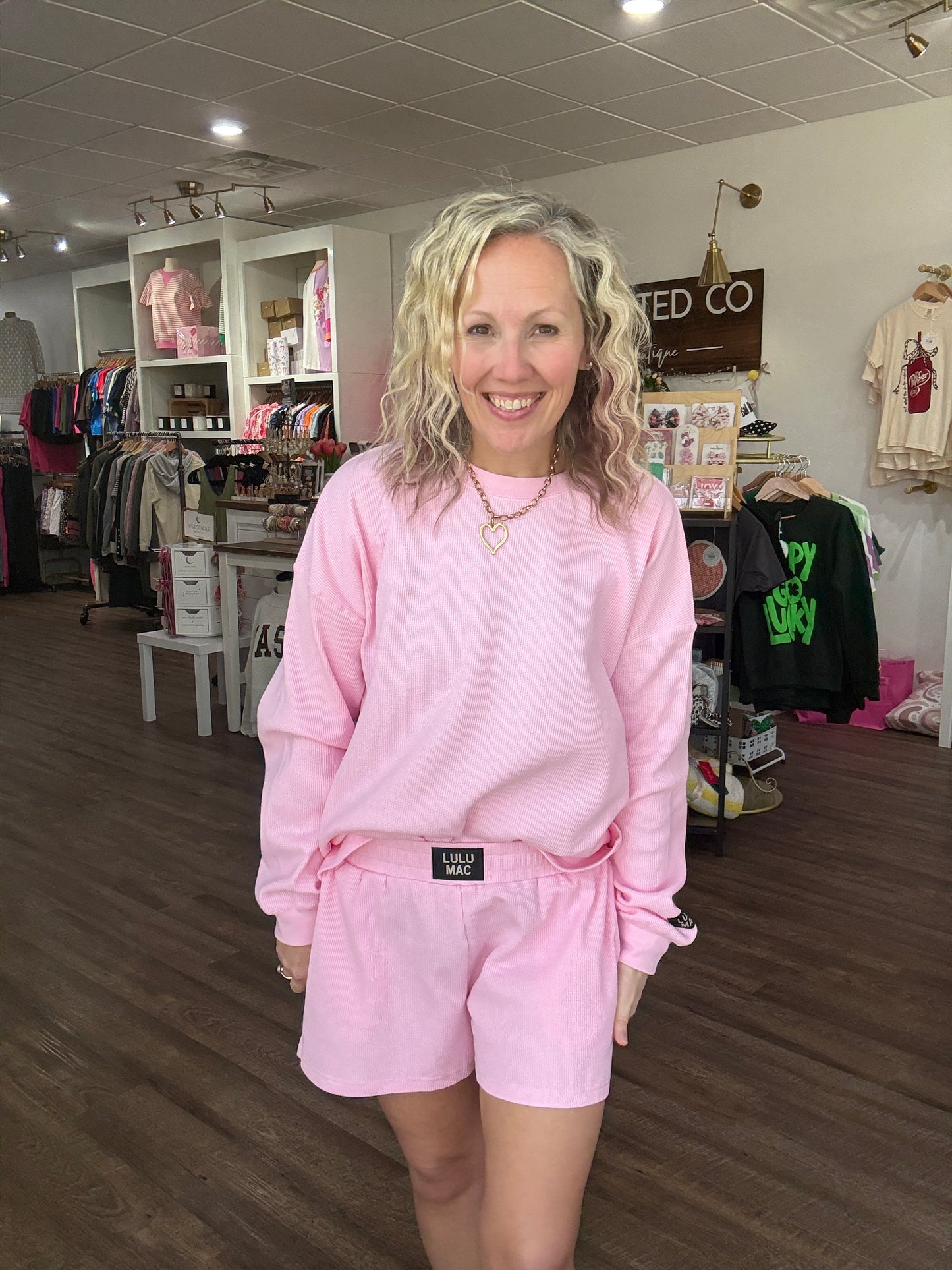 Waffle Pop Long Sleeve- Light Pink