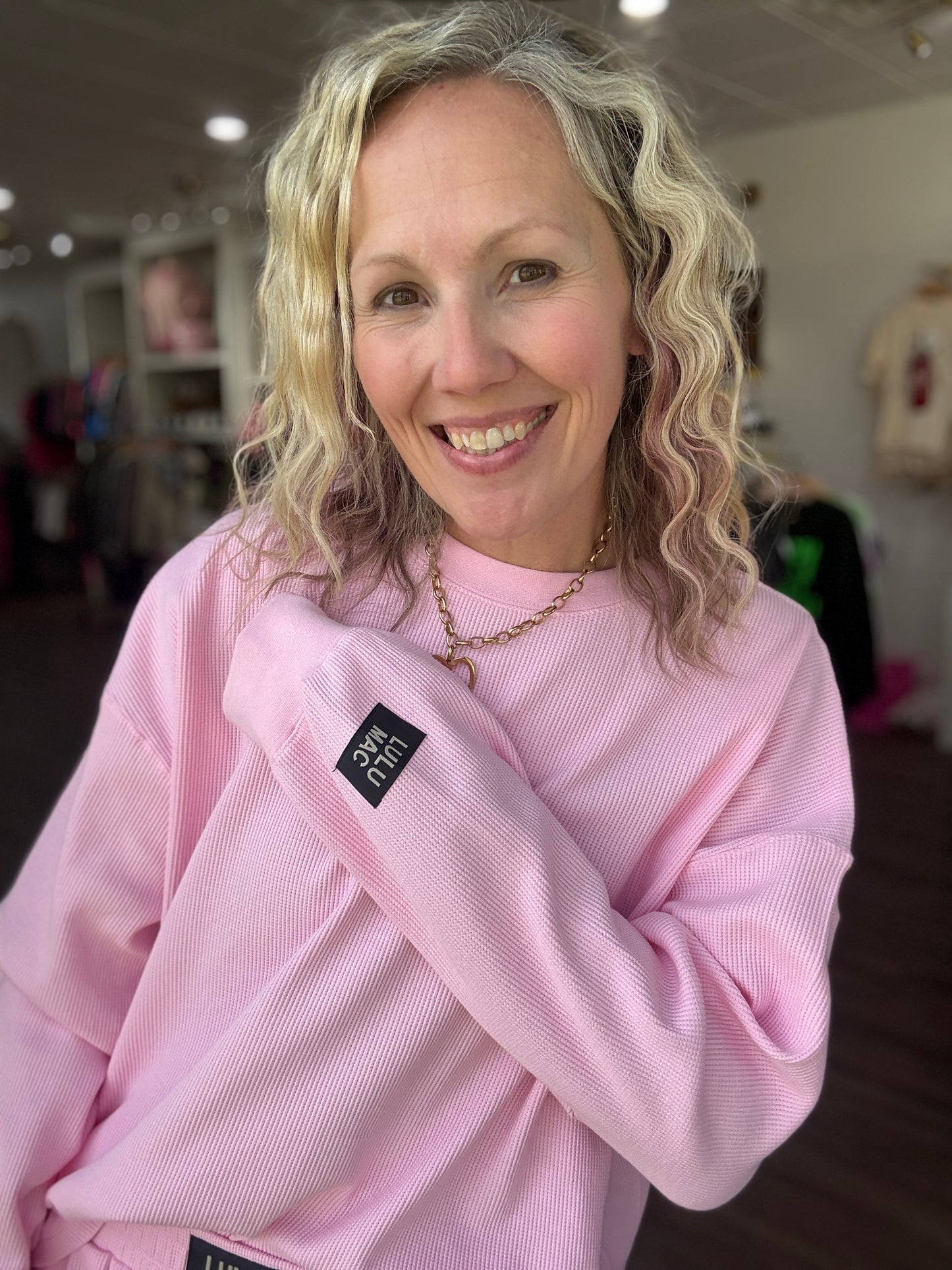 Waffle Pop Long Sleeve- Light Pink