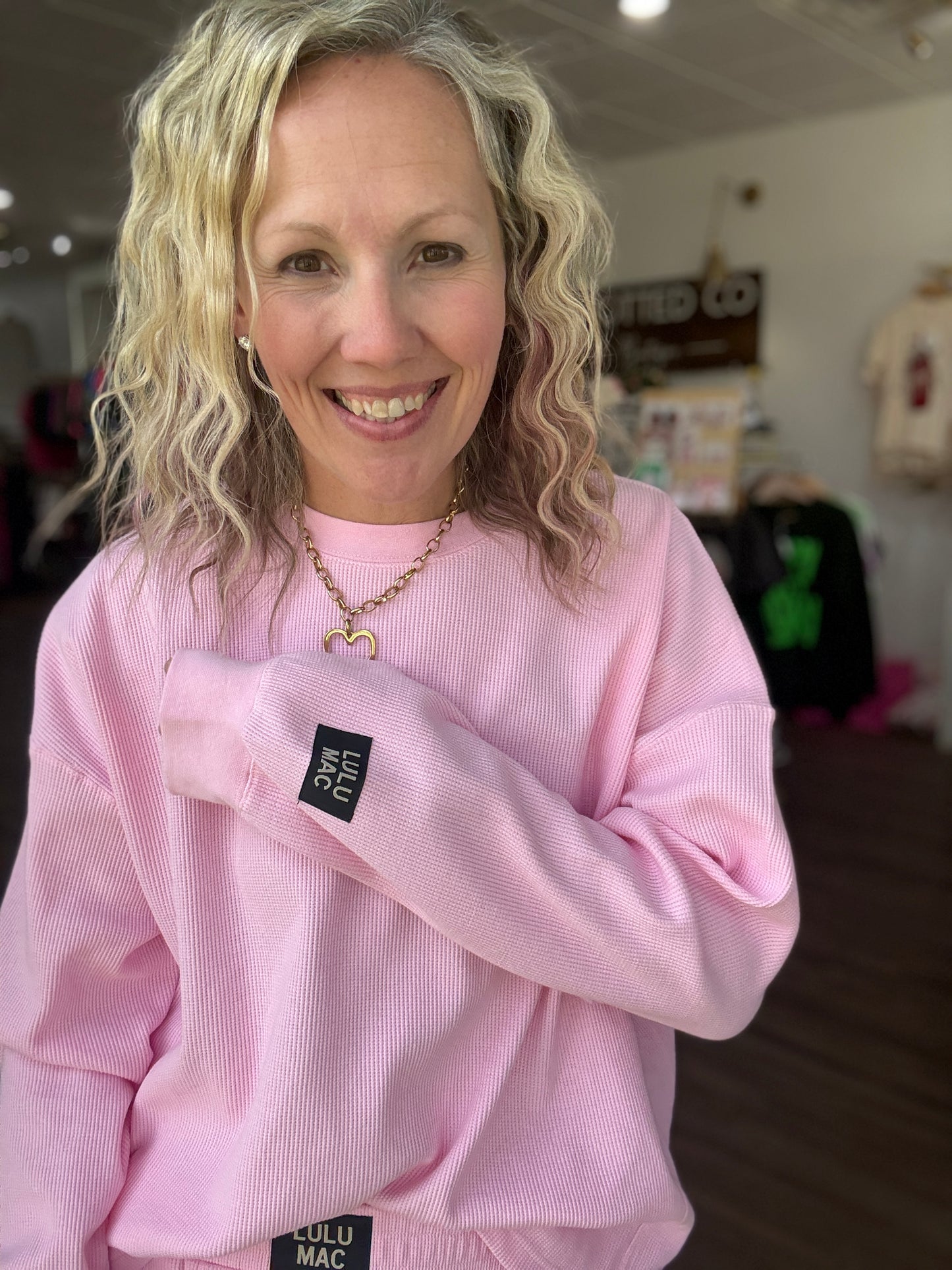 Waffle Pop Long Sleeve- Light Pink