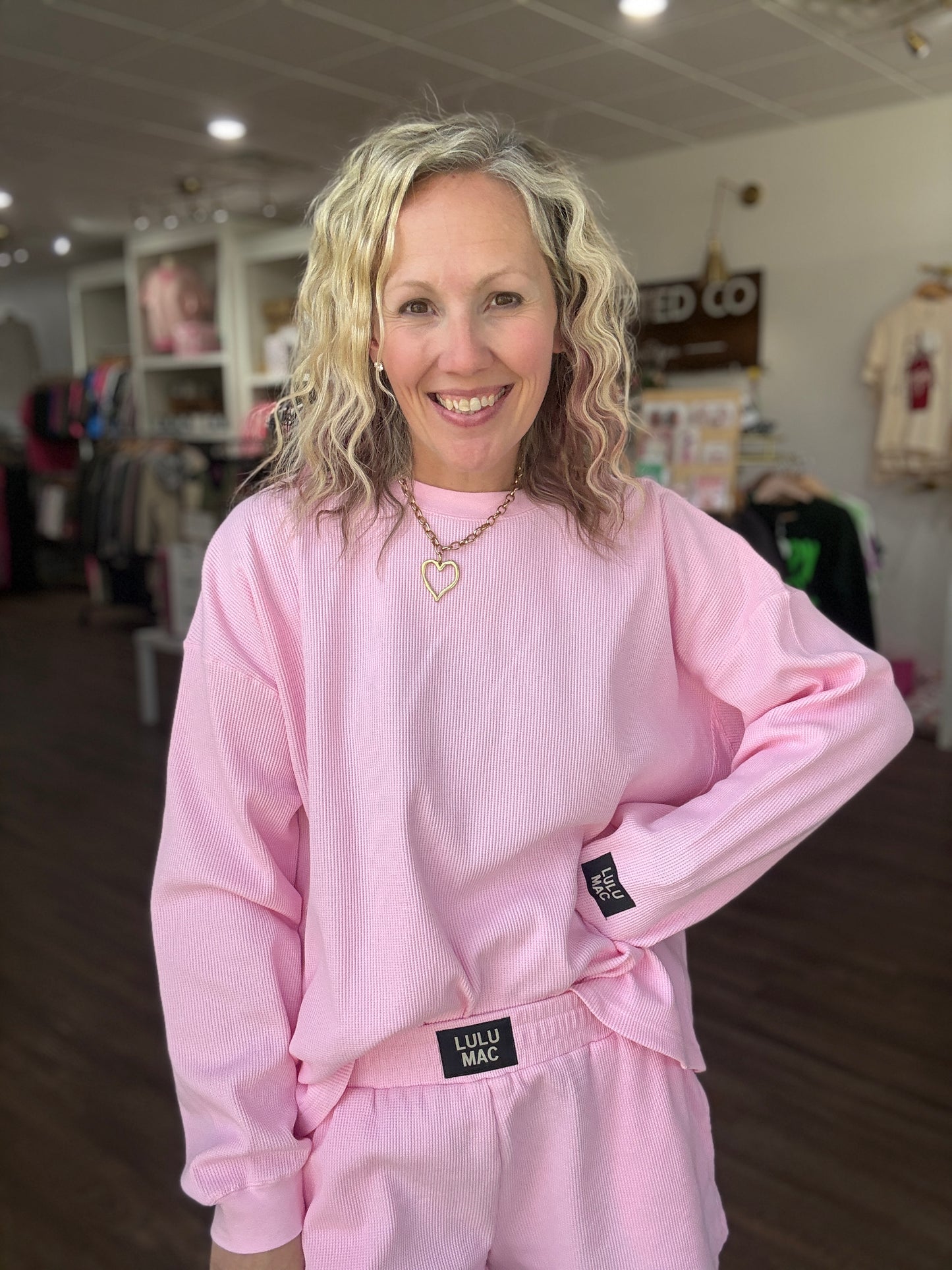 Waffle Pop Long Sleeve- Light Pink