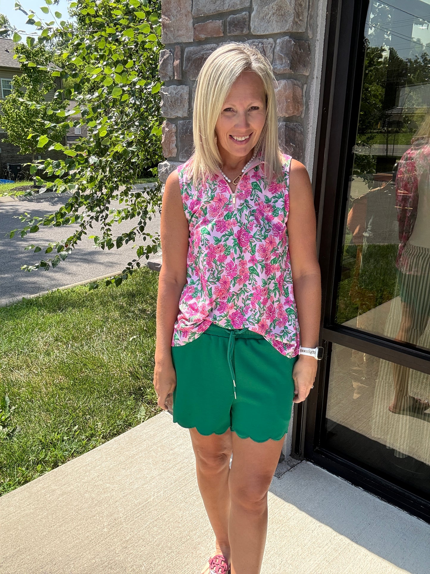 Play All Day Zip Tank- Pink Floral
