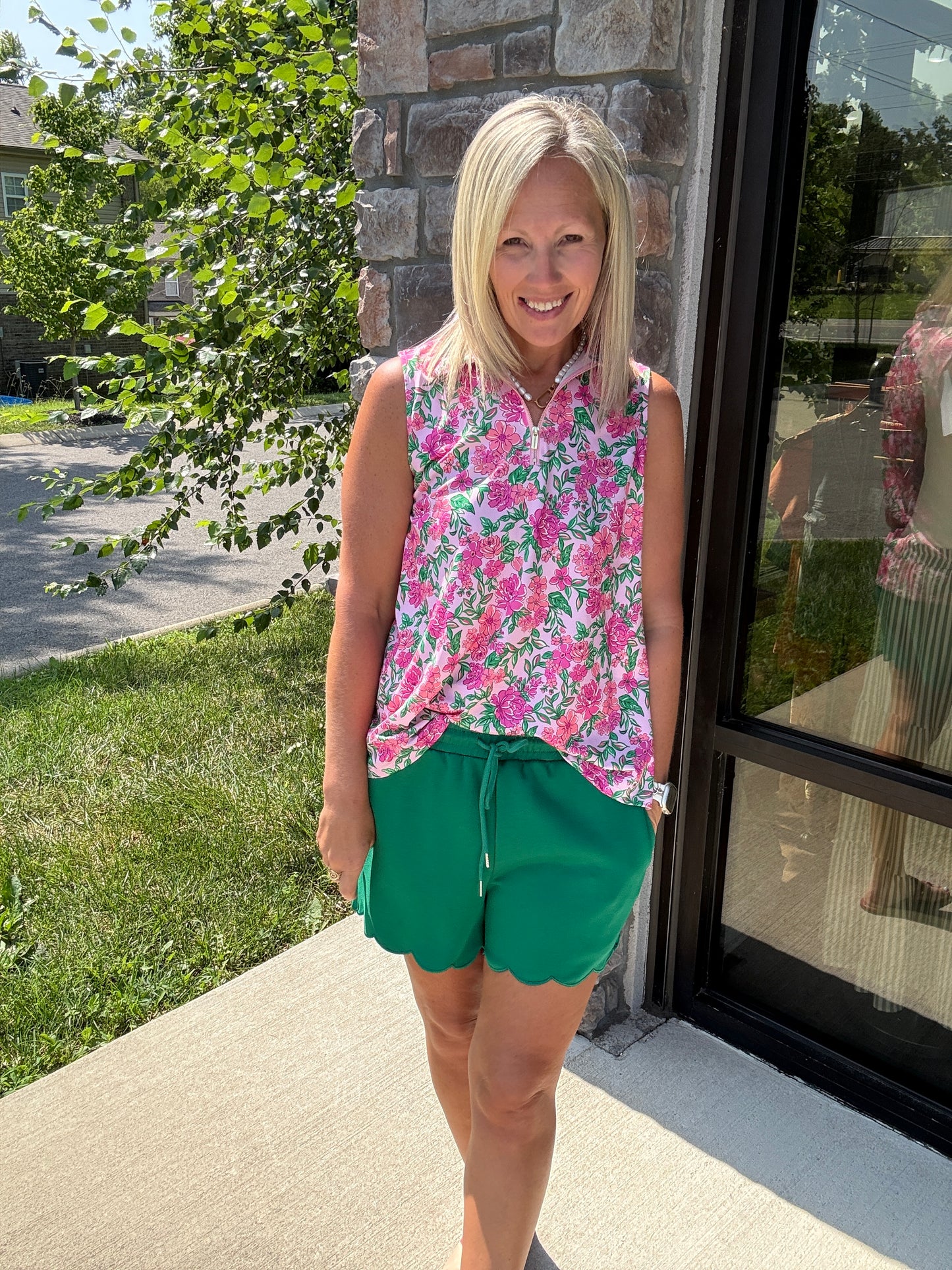 Play All Day Zip Tank- Pink Floral
