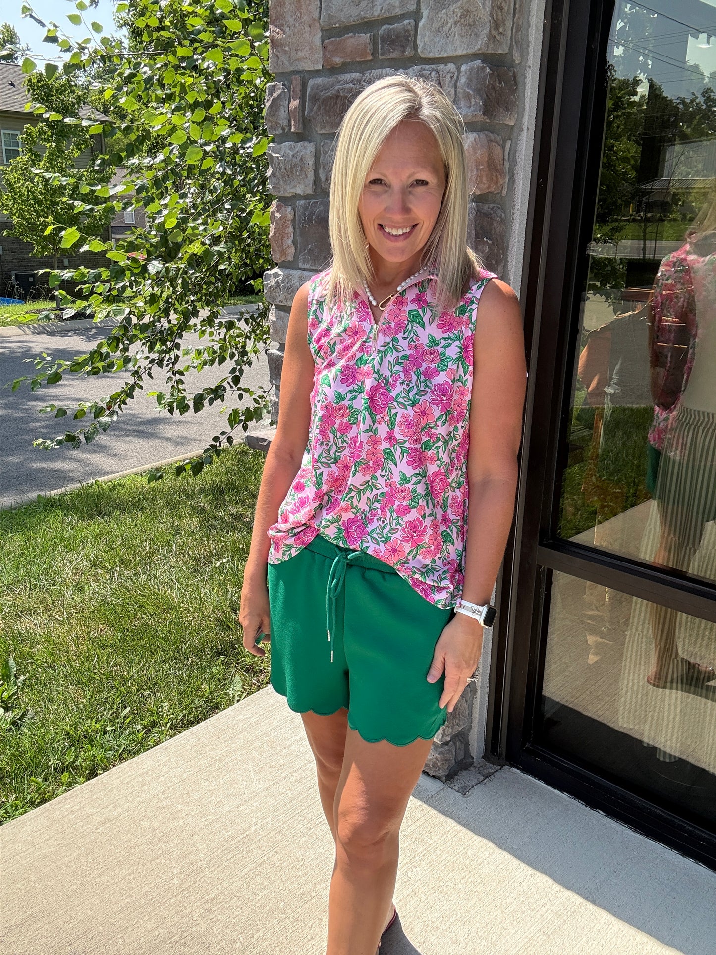 Play All Day Zip Tank- Pink Floral