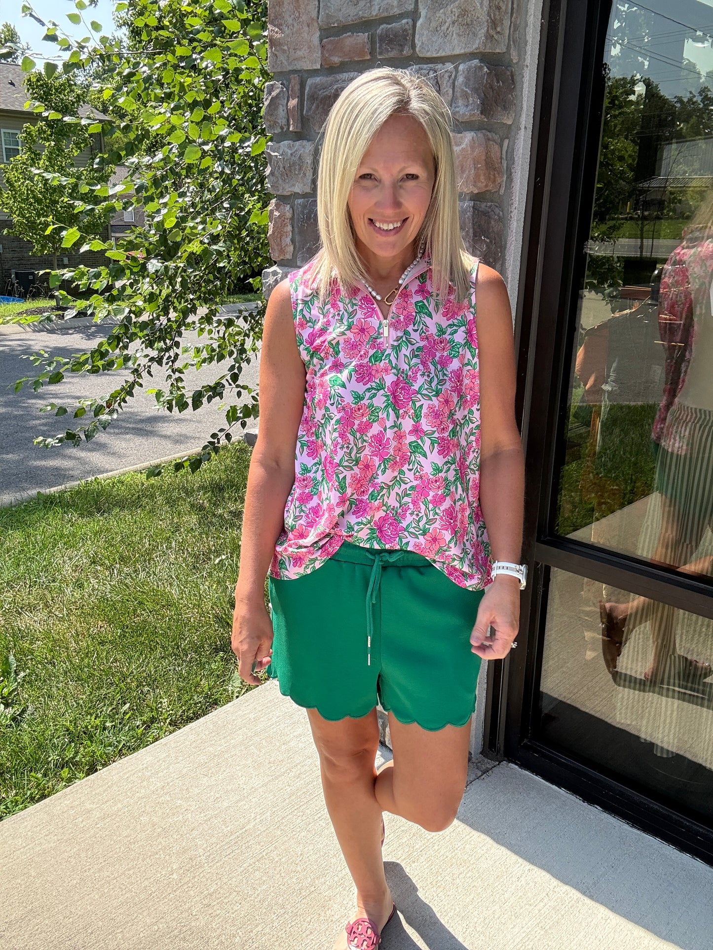 Play All Day Zip Tank- Pink Floral
