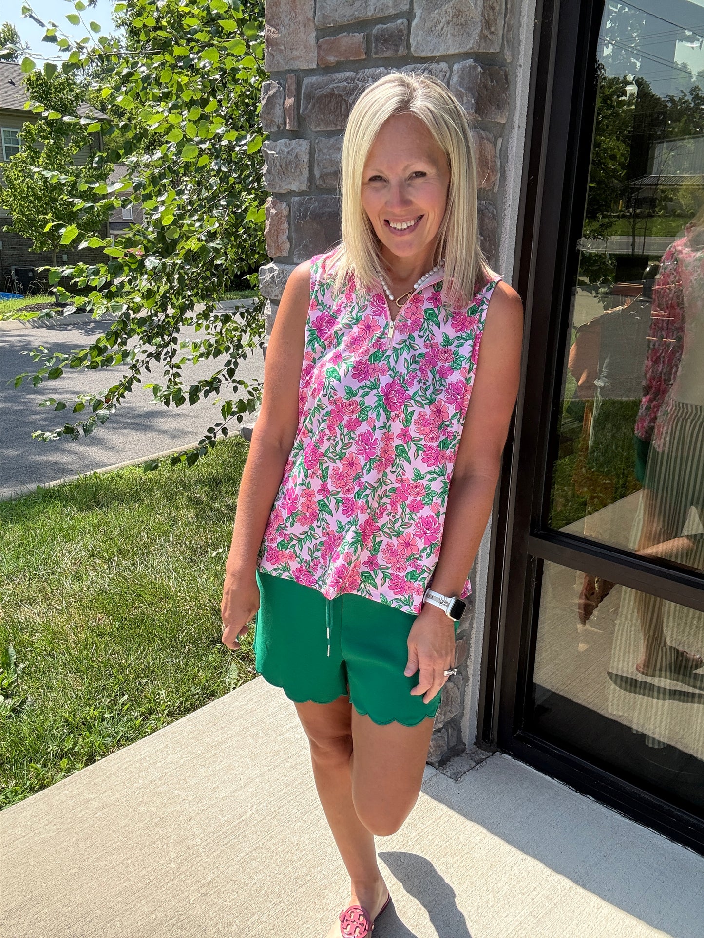 Play All Day Zip Tank- Pink Floral