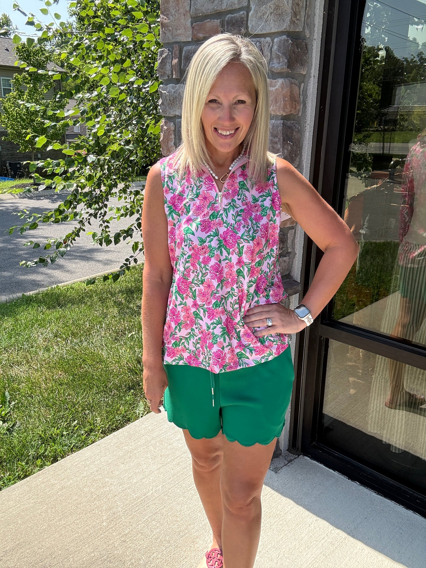 Play All Day Zip Tank- Pink Floral
