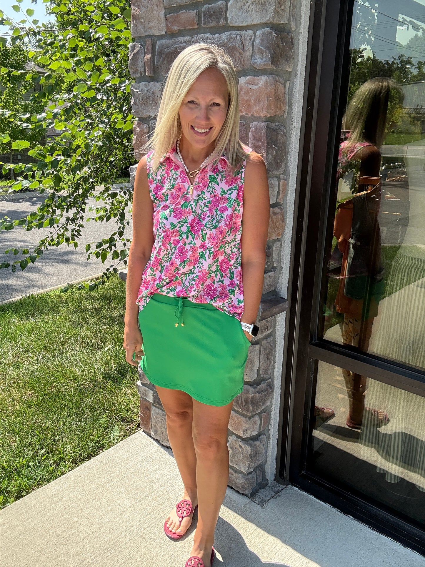 Play All Day Zip Tank- Pink Floral