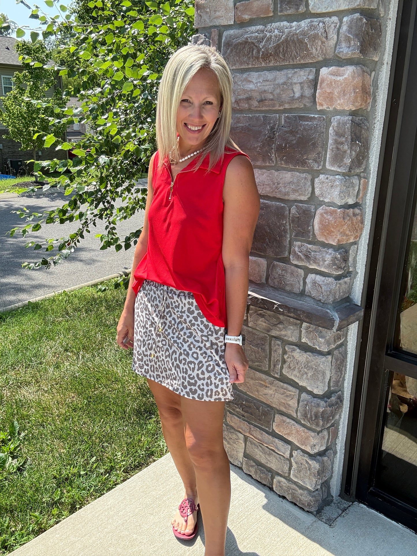 Play All Day Zip Tank- Tropic Red