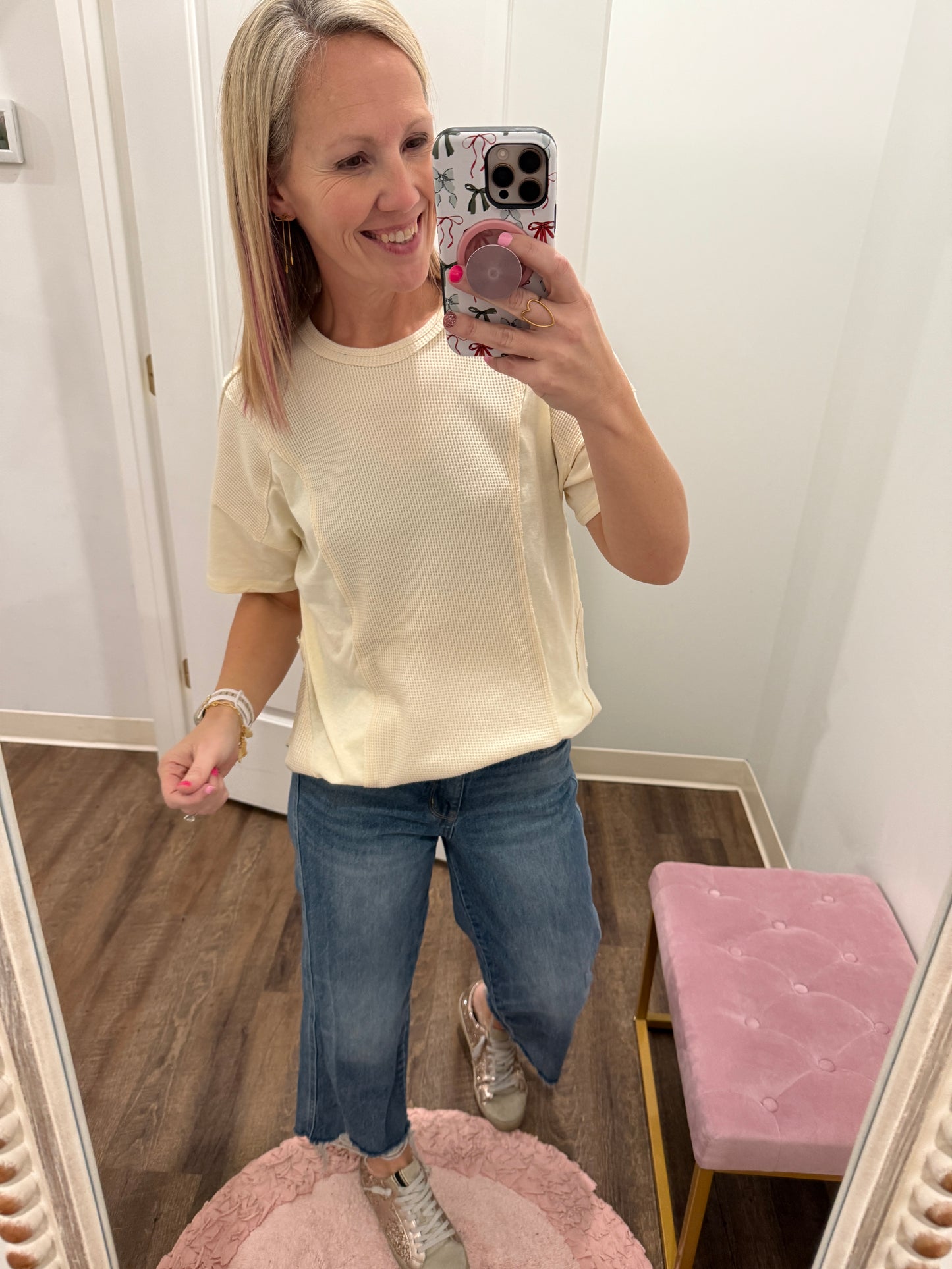 Cream Block Cozy Tee