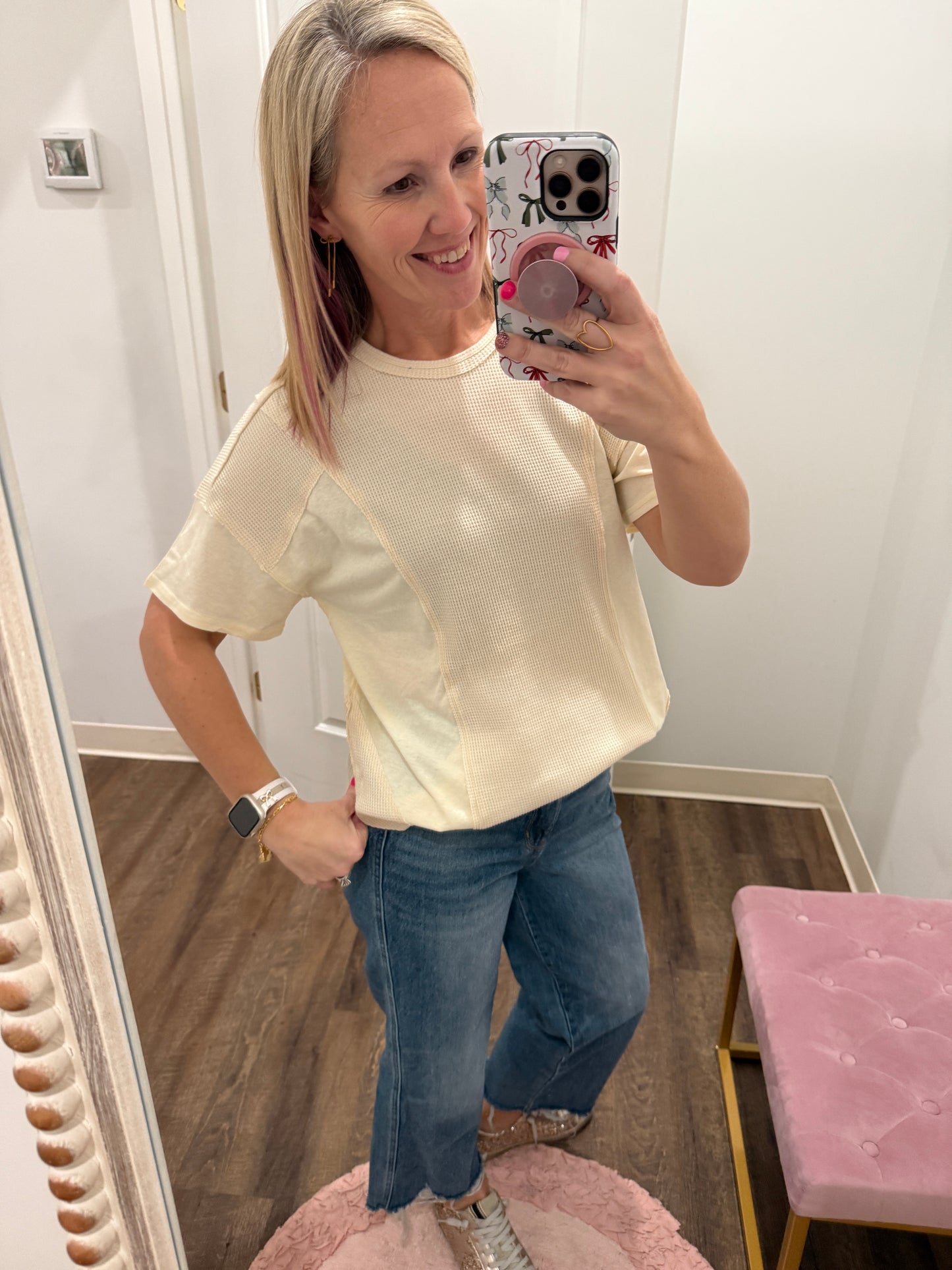 Cream Block Cozy Tee