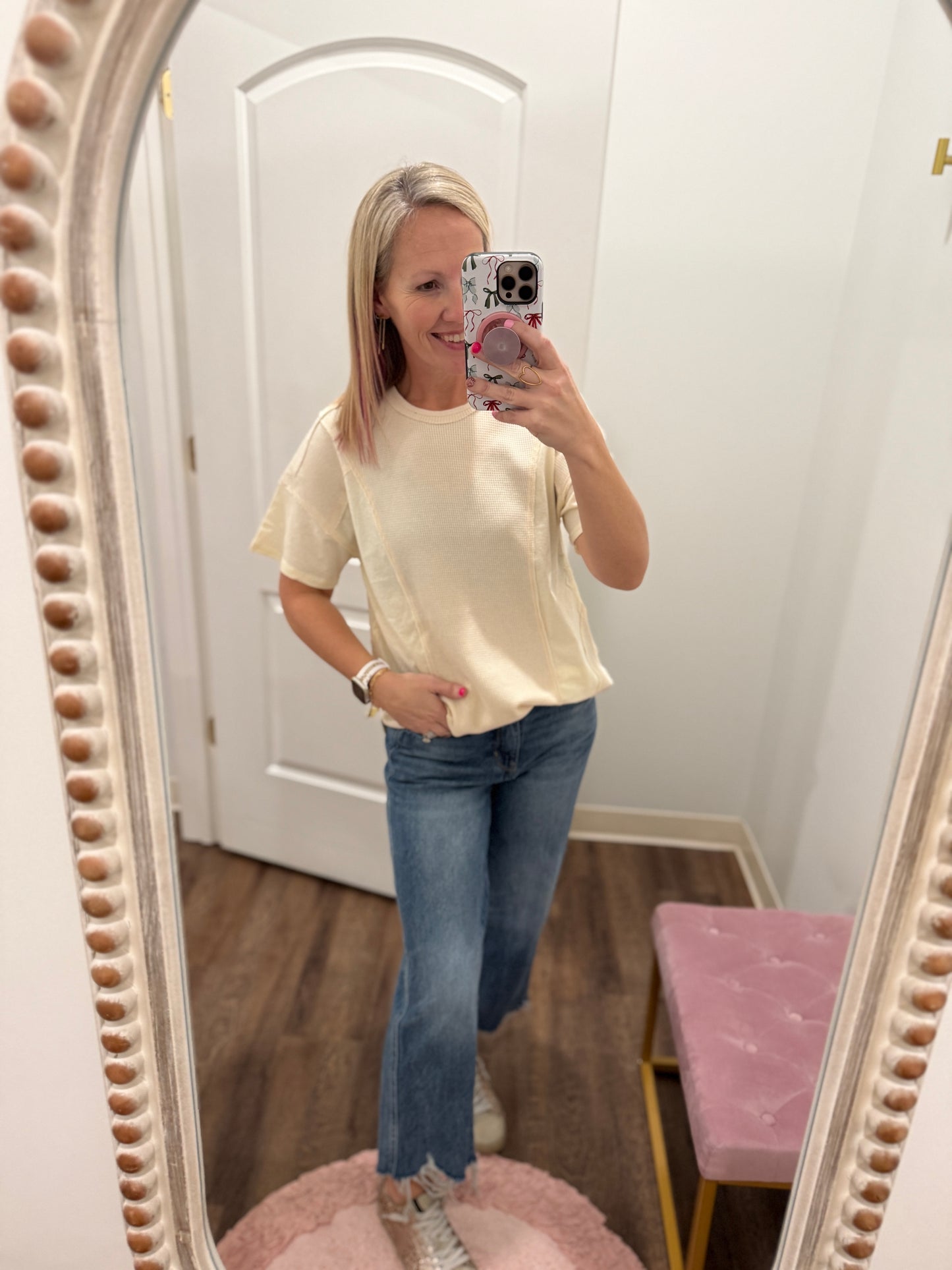 Cream Block Cozy Tee