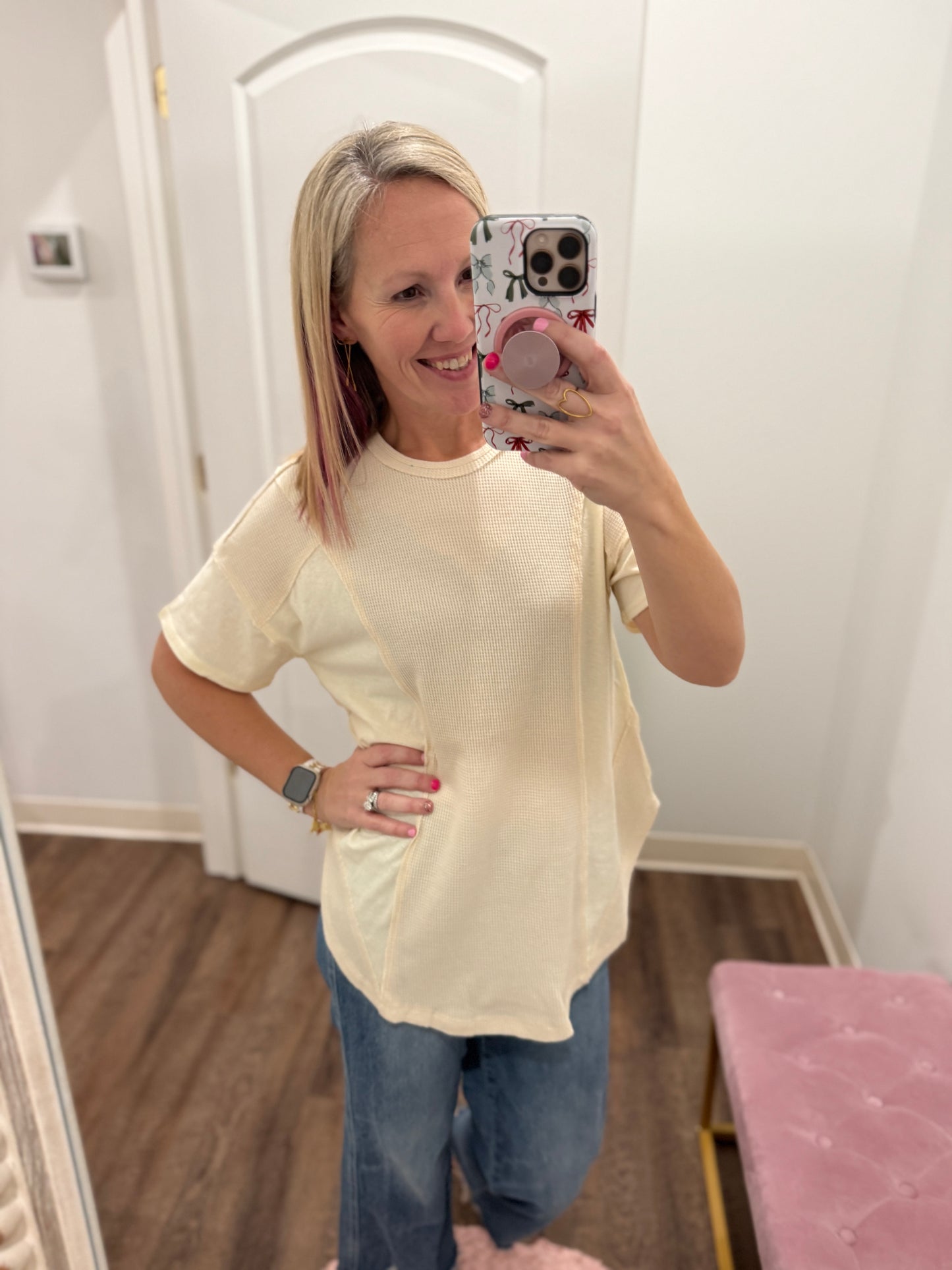 Cream Block Cozy Tee