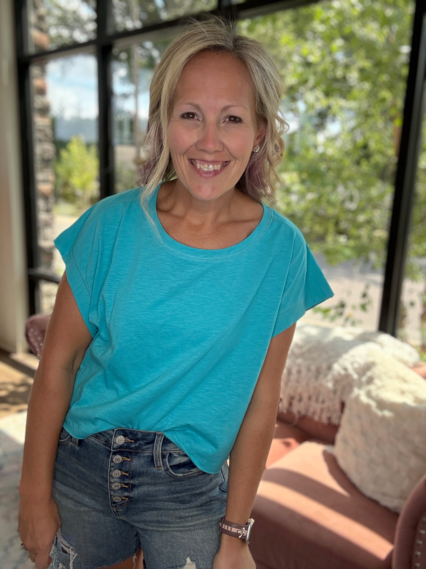 Breezy Back Tee- Blue