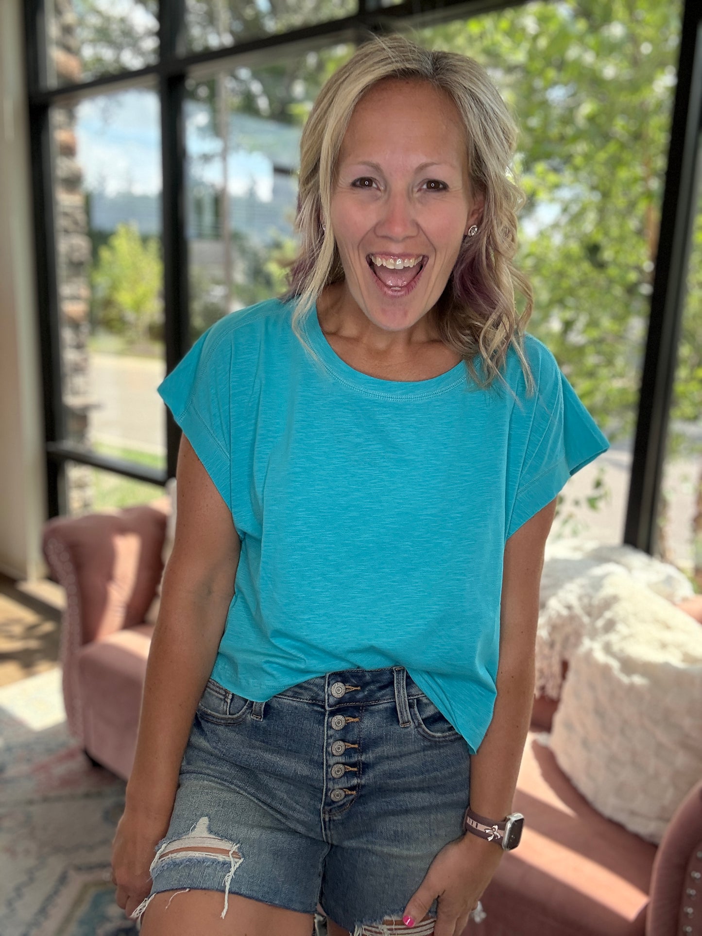 Breezy Back Tee- Blue