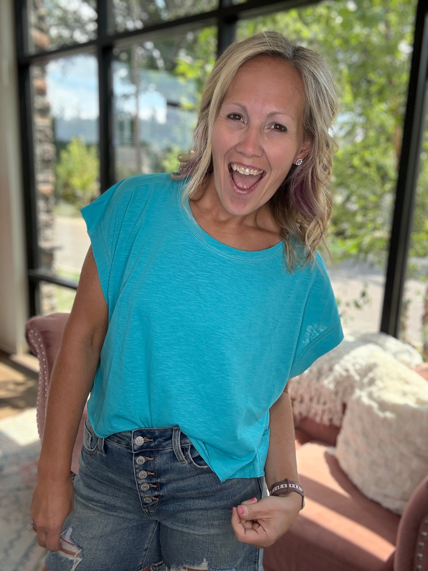 Breezy Back Tee- Blue
