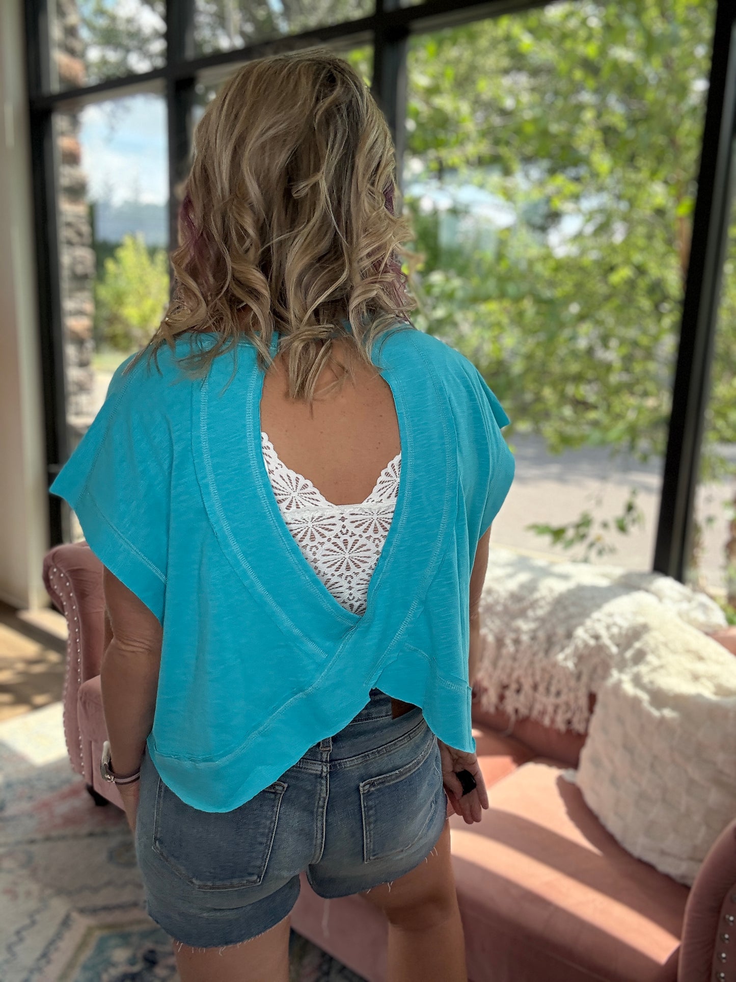 Breezy Back Tee- Blue