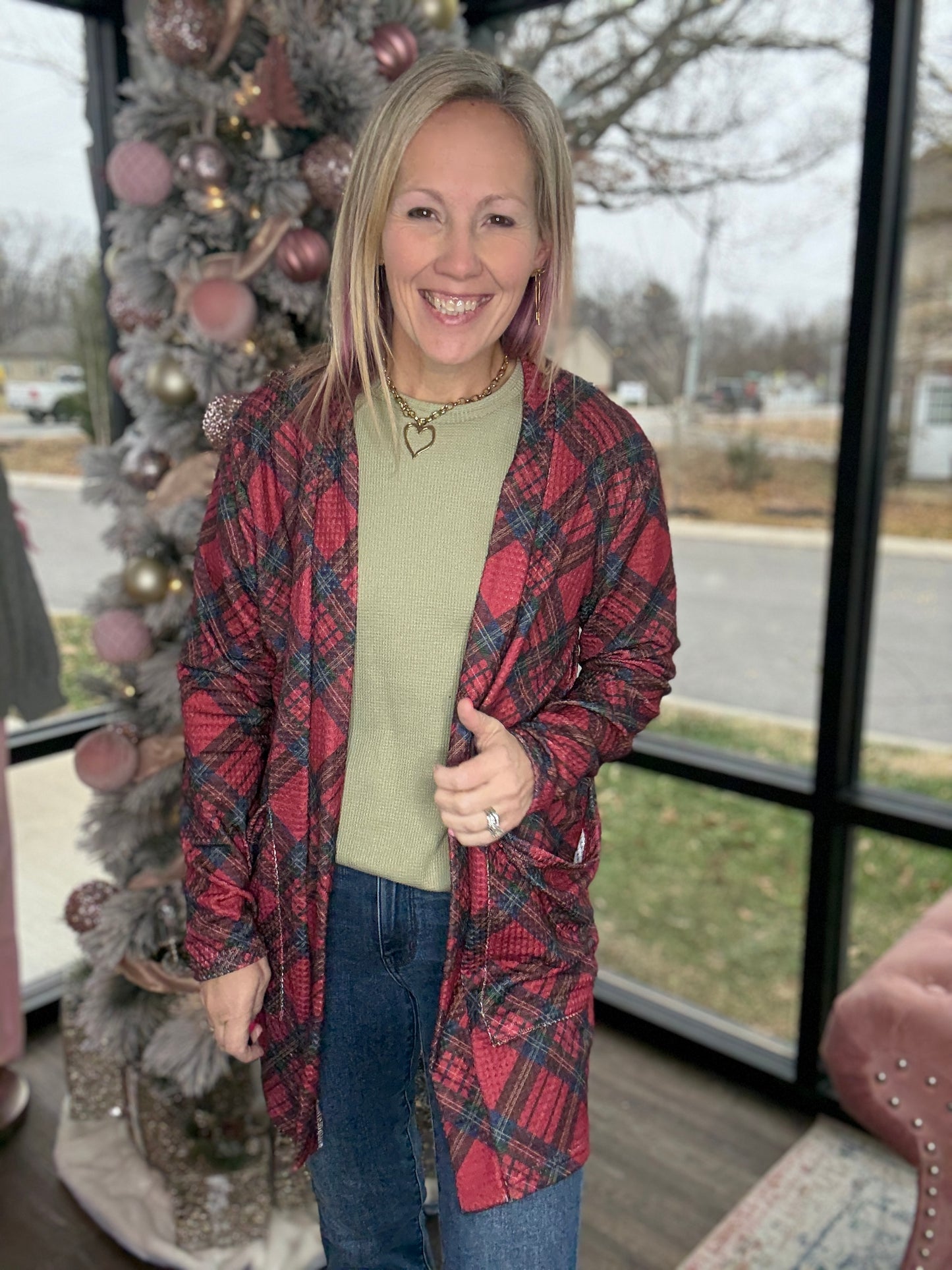 ❄️Northwood Plaid Cardigan- Red