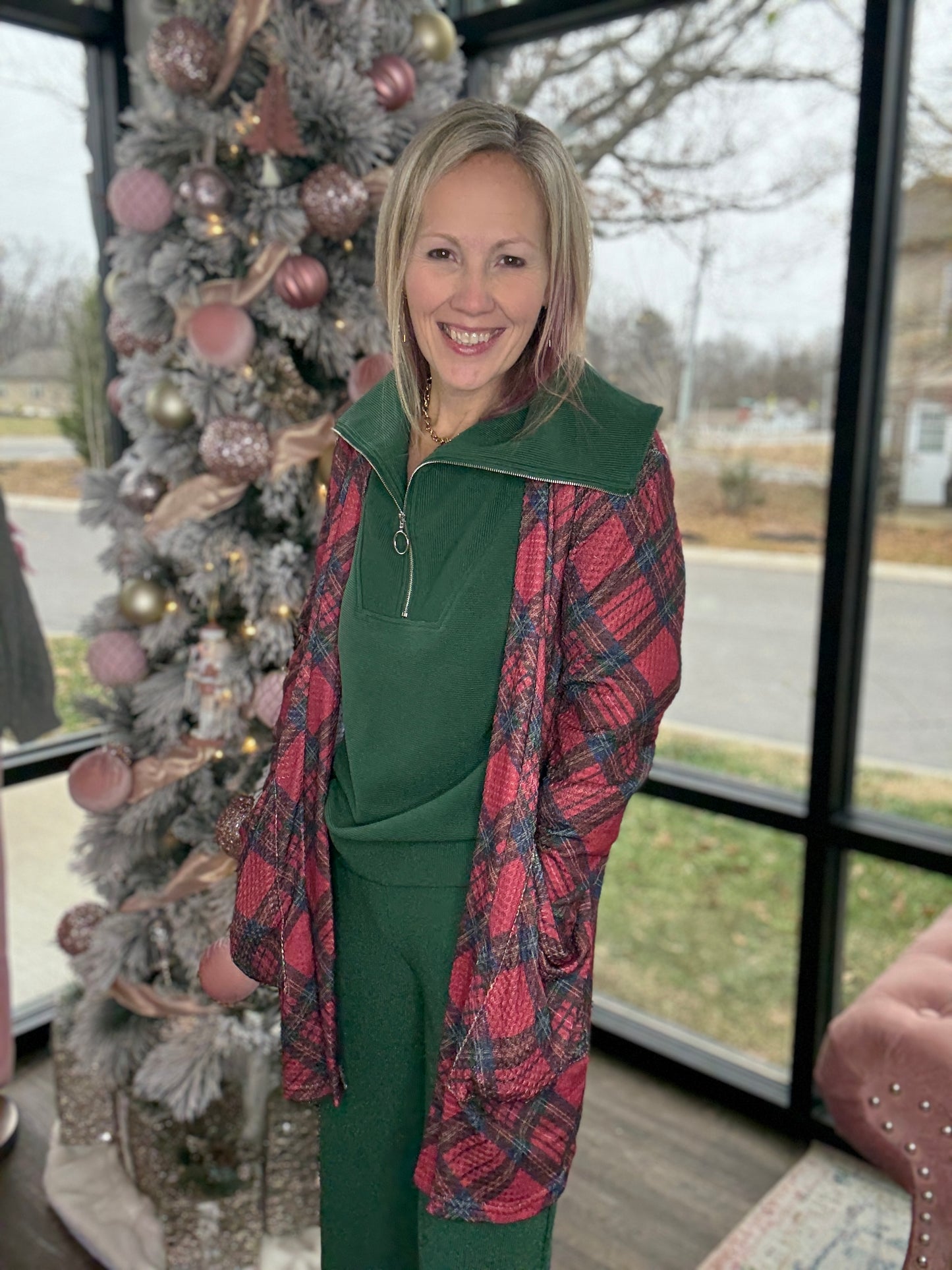 ❄️Northwood Plaid Cardigan- Red