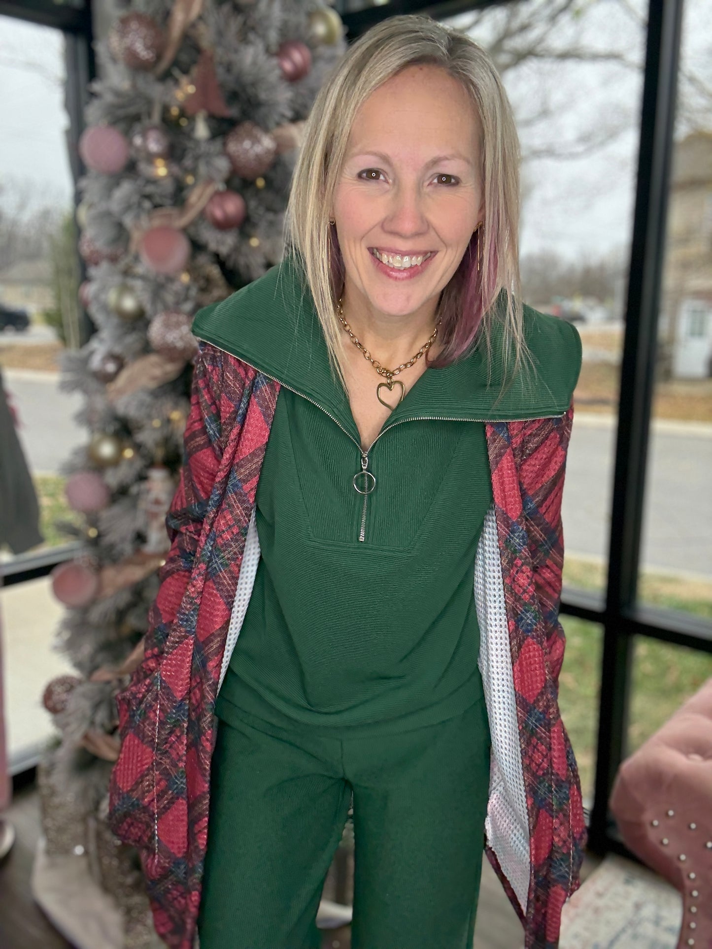 ❄️Northwood Plaid Cardigan- Red